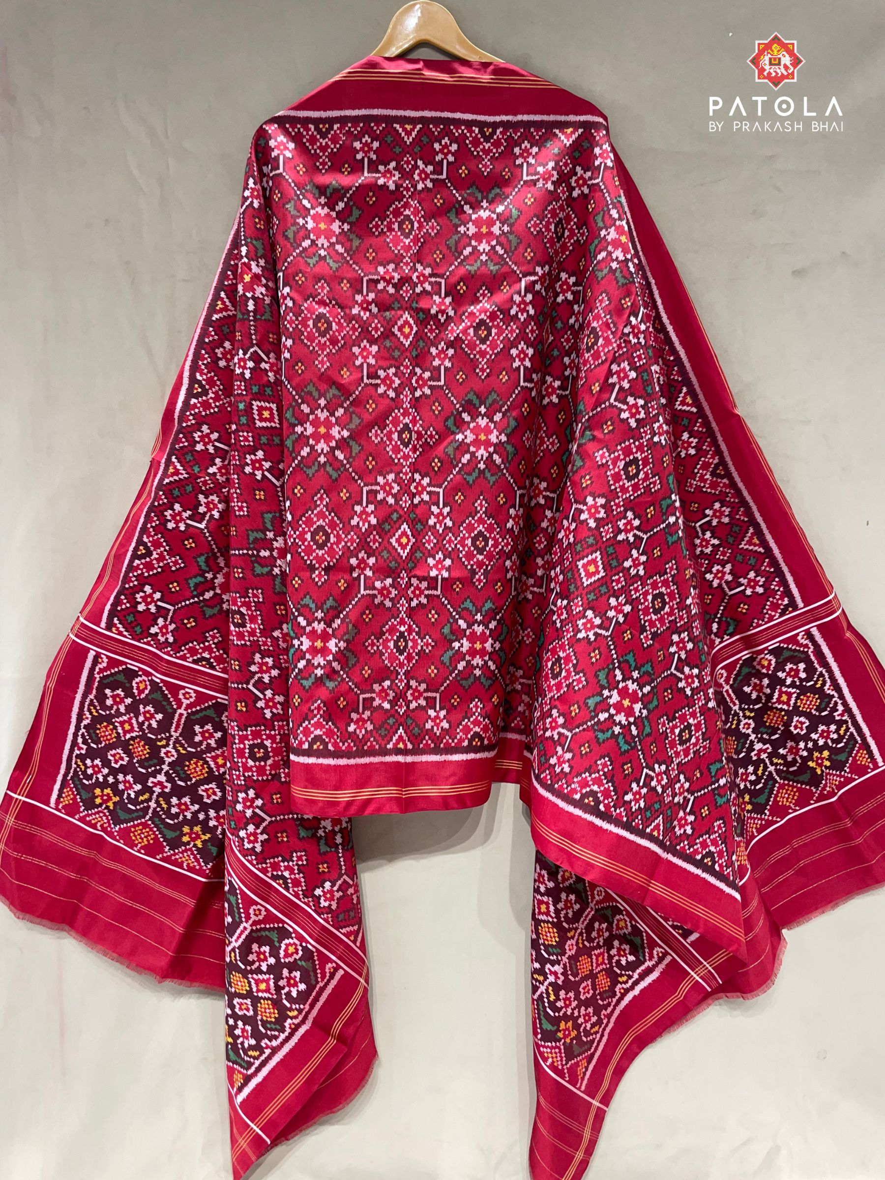 Red Navratna Design Semi Double Ikat Patola Dupatta