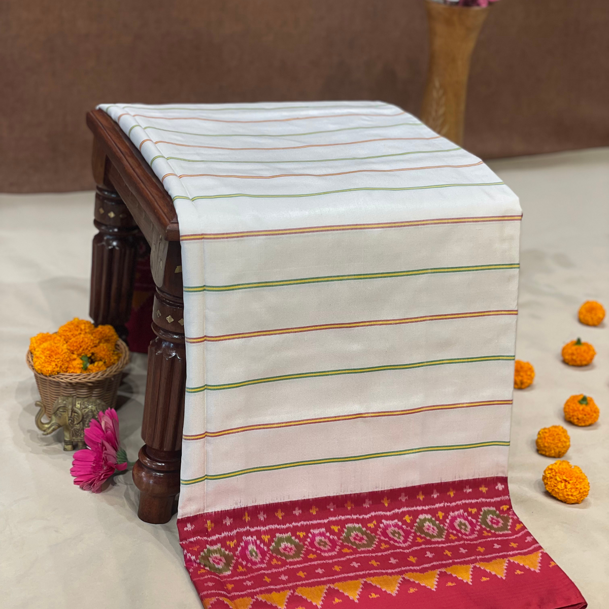 Vertical Lines With Traditional Patola Design Blouse Semi Double Ikat ...