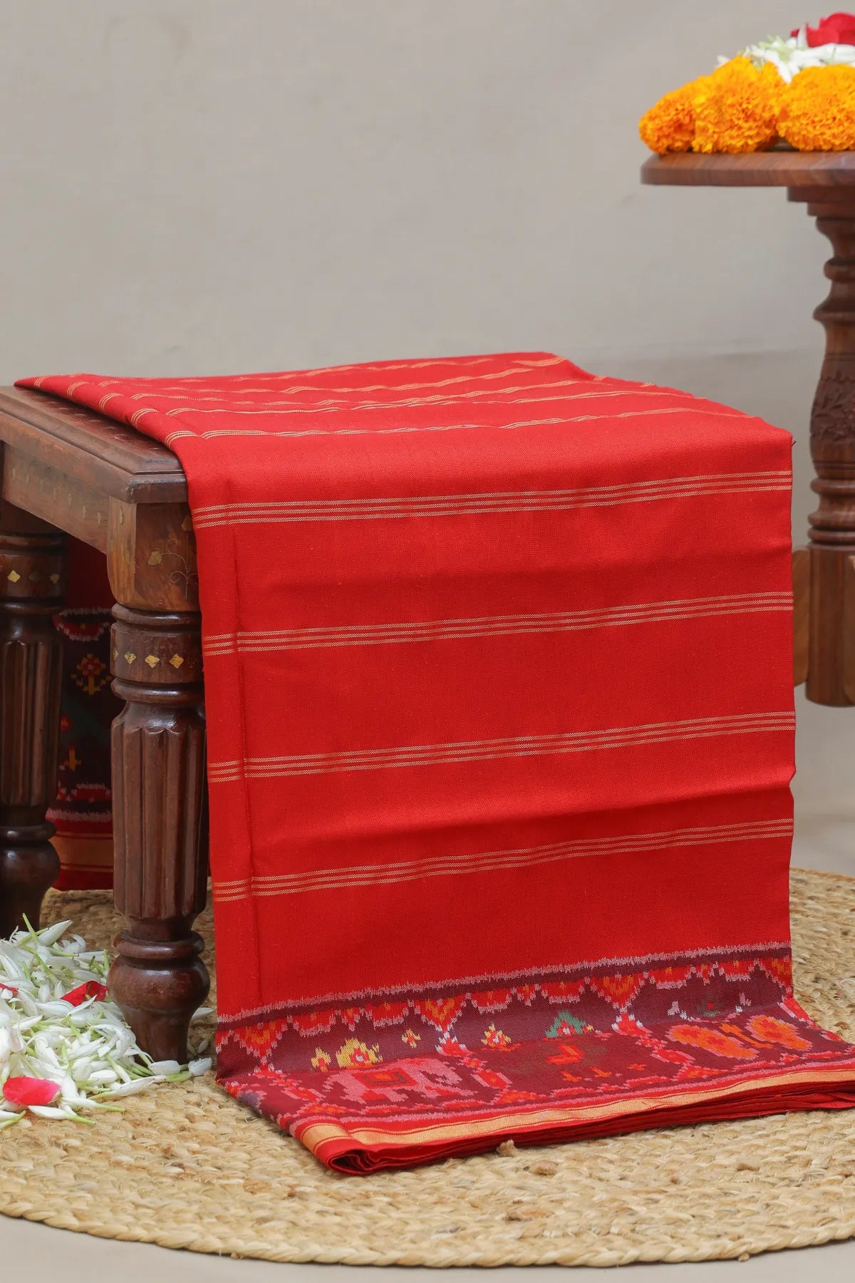 Master piece plain red with patola tissue lines design & blouse patola design semi double ikat patola saree