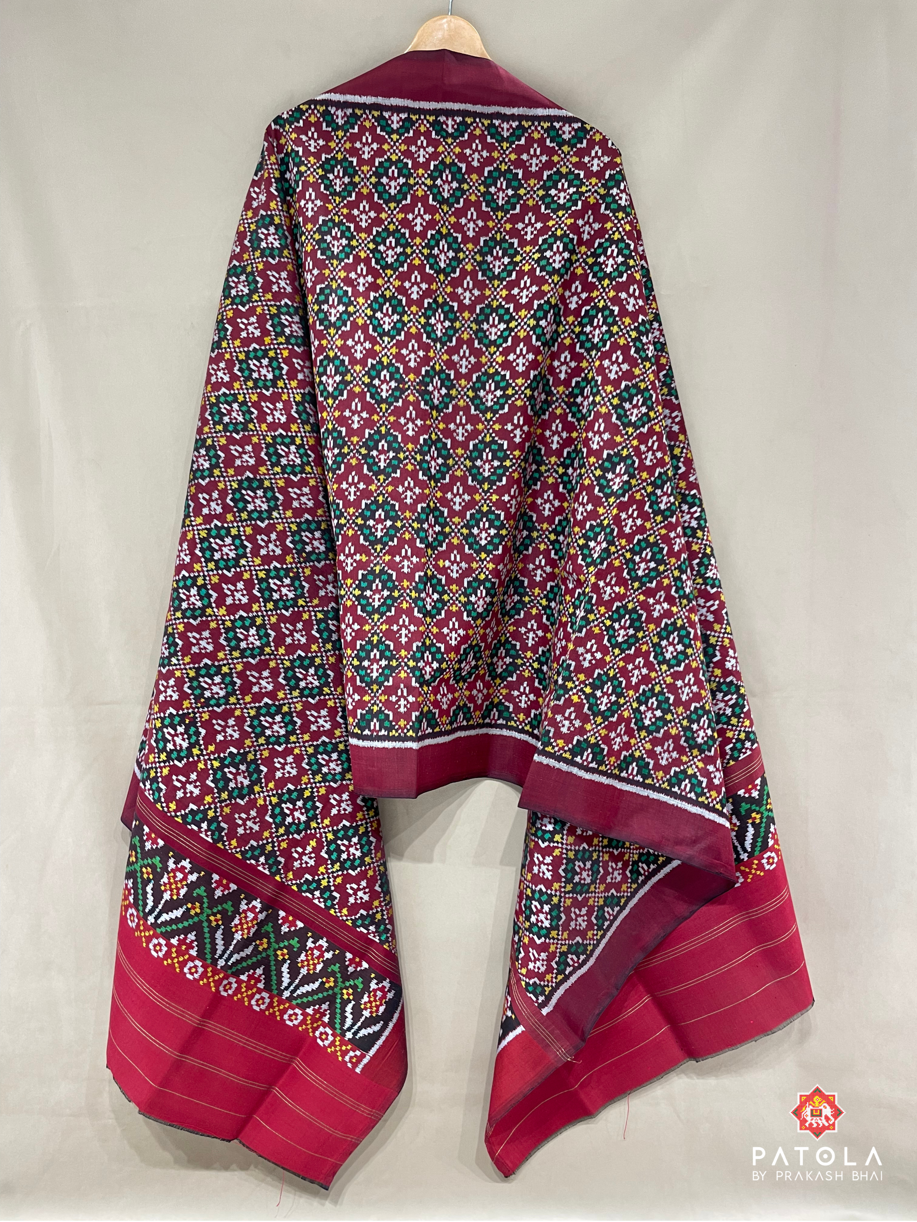 Traditional Button Phool Designer Semi Double Ikat Patola Dupatta