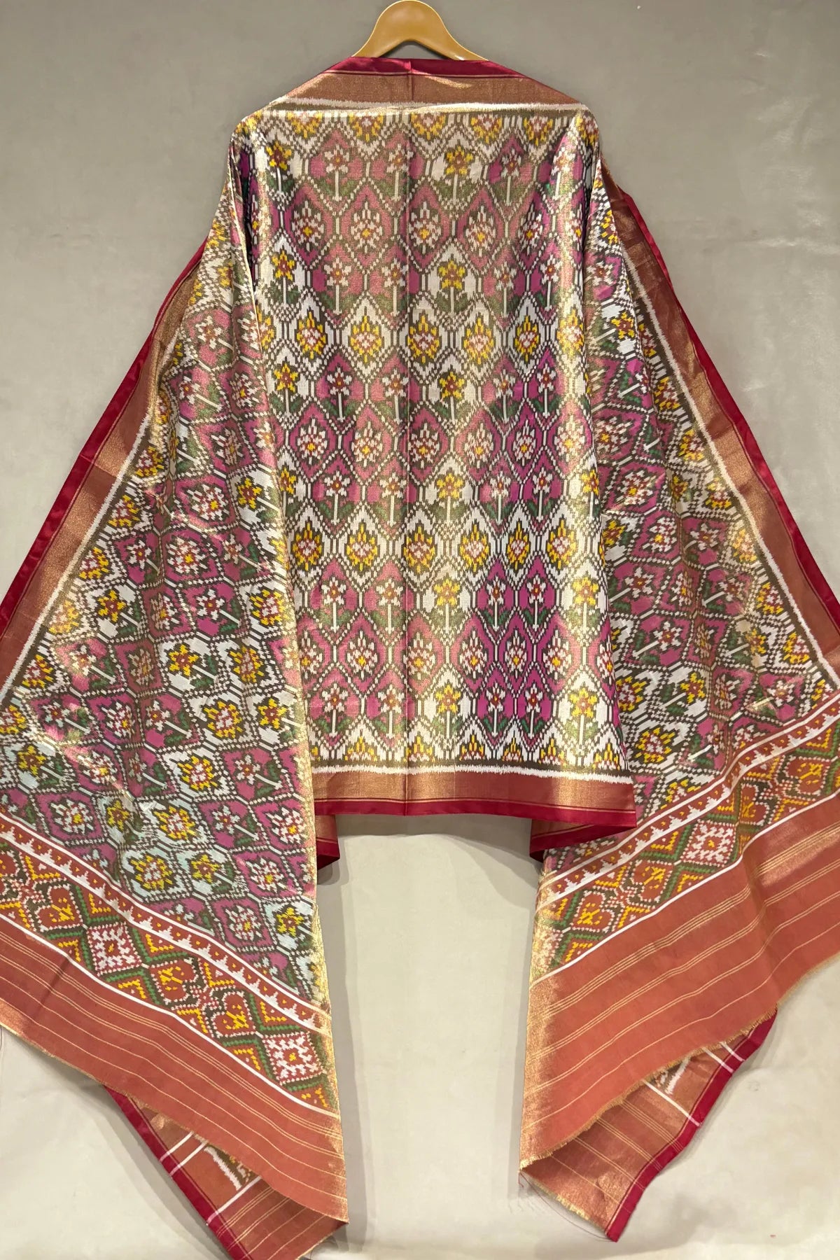 Traditional flower design & minakari work tissue patola dupatta