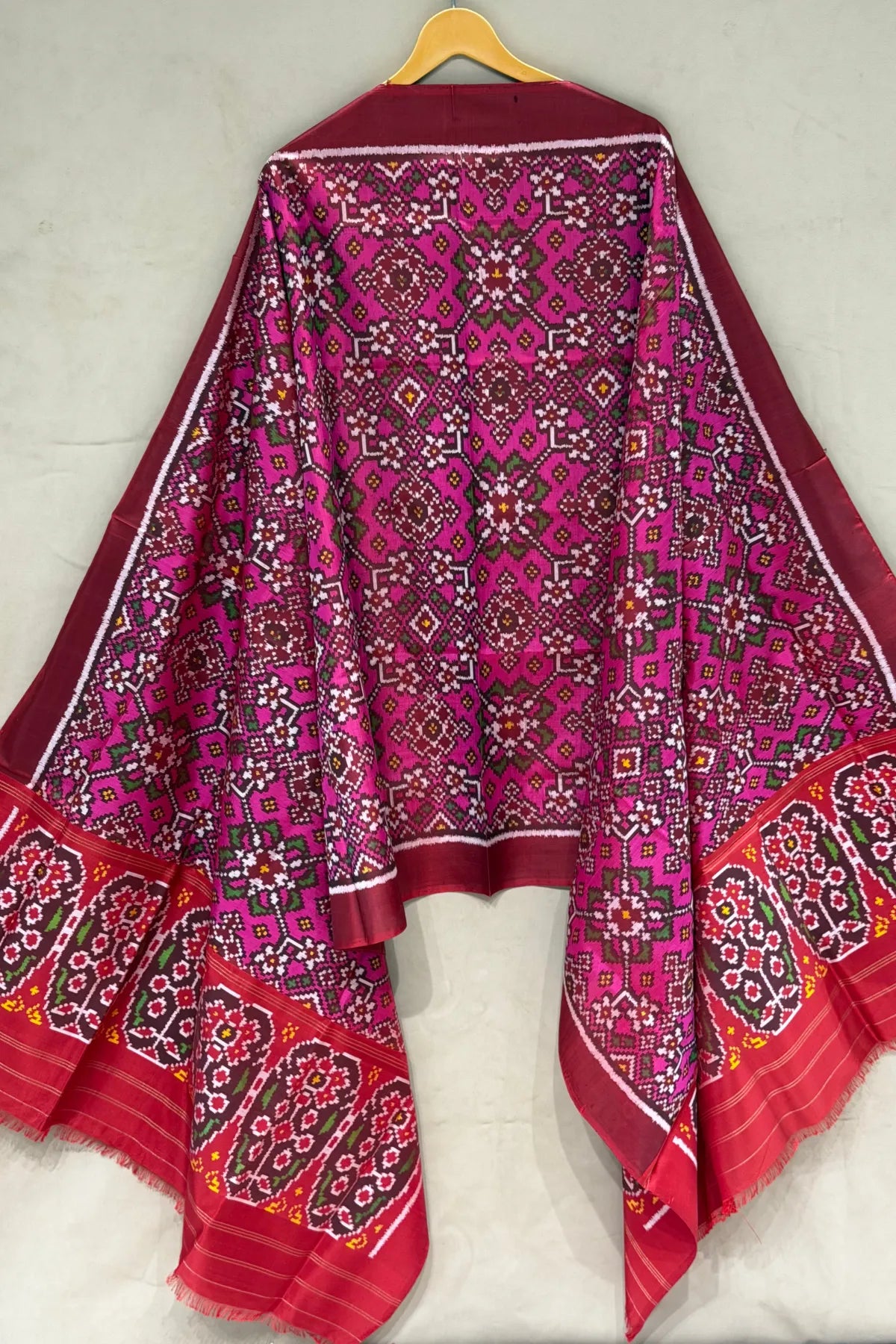 Traditional navratna designer semi double ikat dupatta