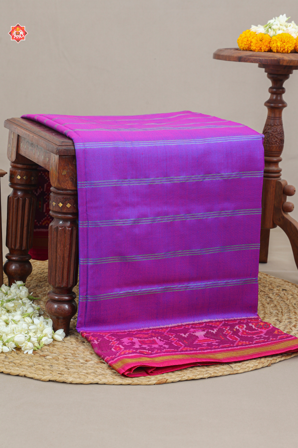 Masterpiece plain purple with patola tissue lines design with blouse patola design Semi double ikat patola saree