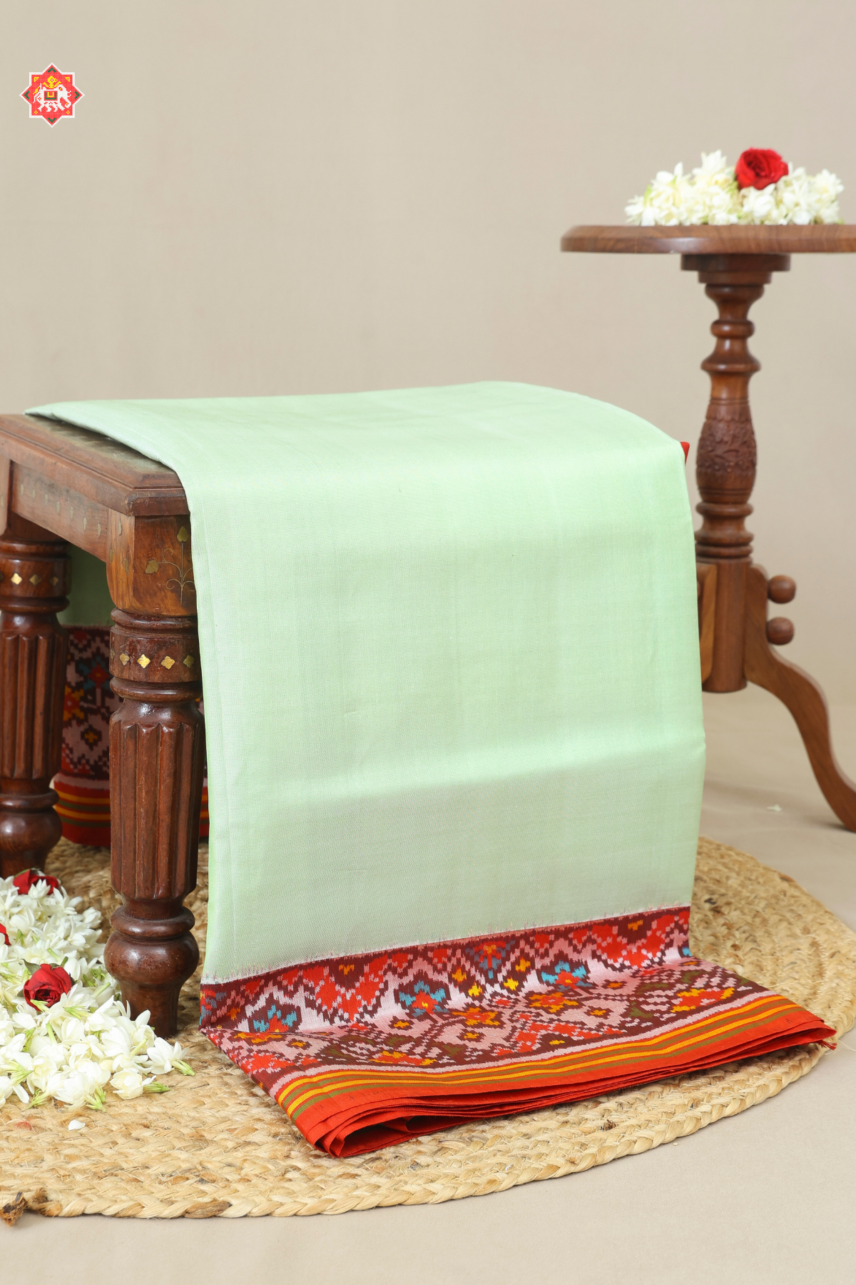 Plain patola with border pallu navratna design & blouse patola design with minakari work patola saree