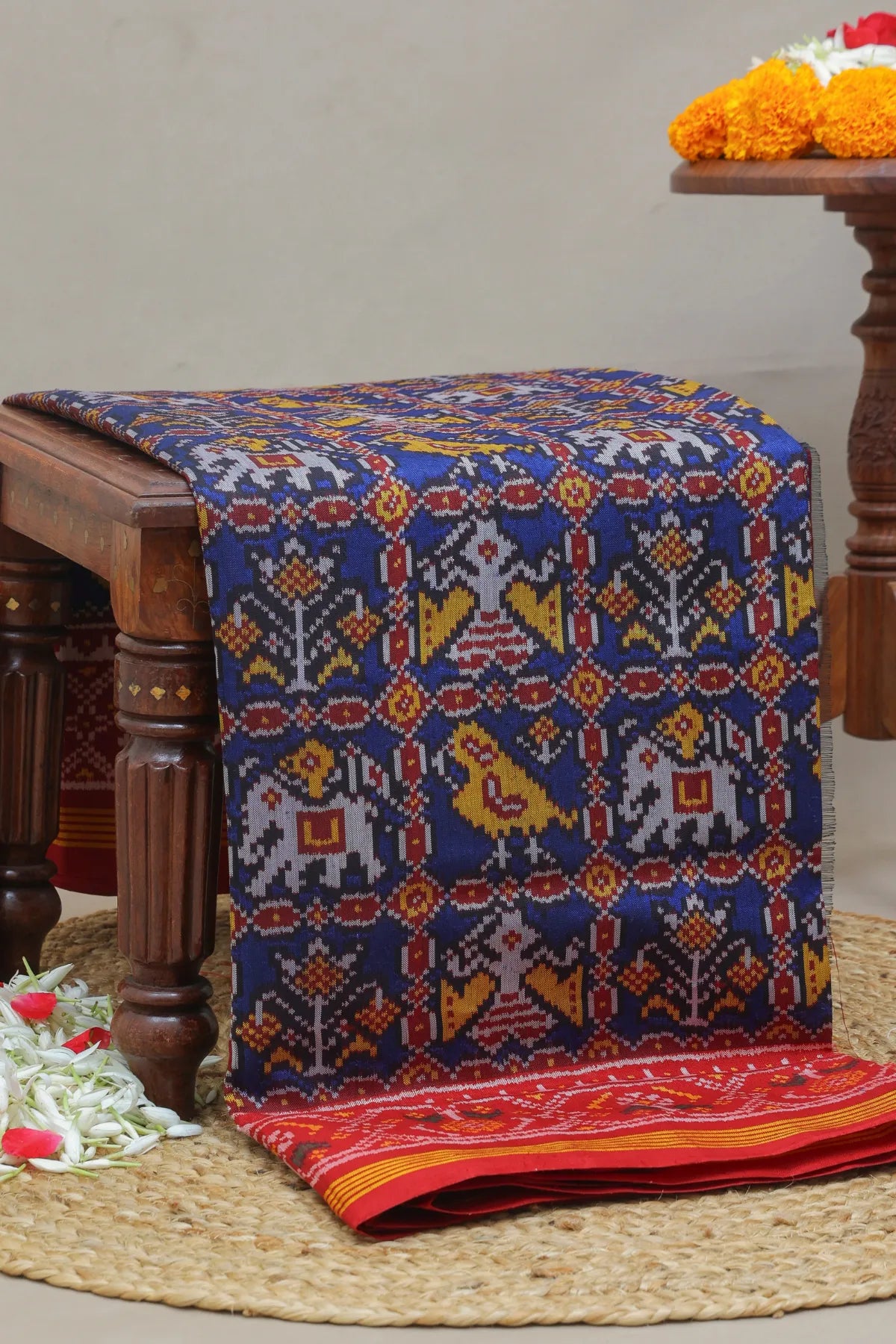 Minakari work with motif design traditional border semi double ikat patola saree