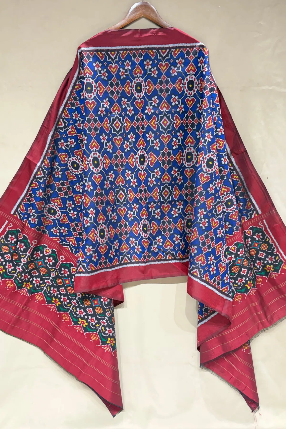 Navratna & manek chowk mix minakari work semi double ikat patola dupatta