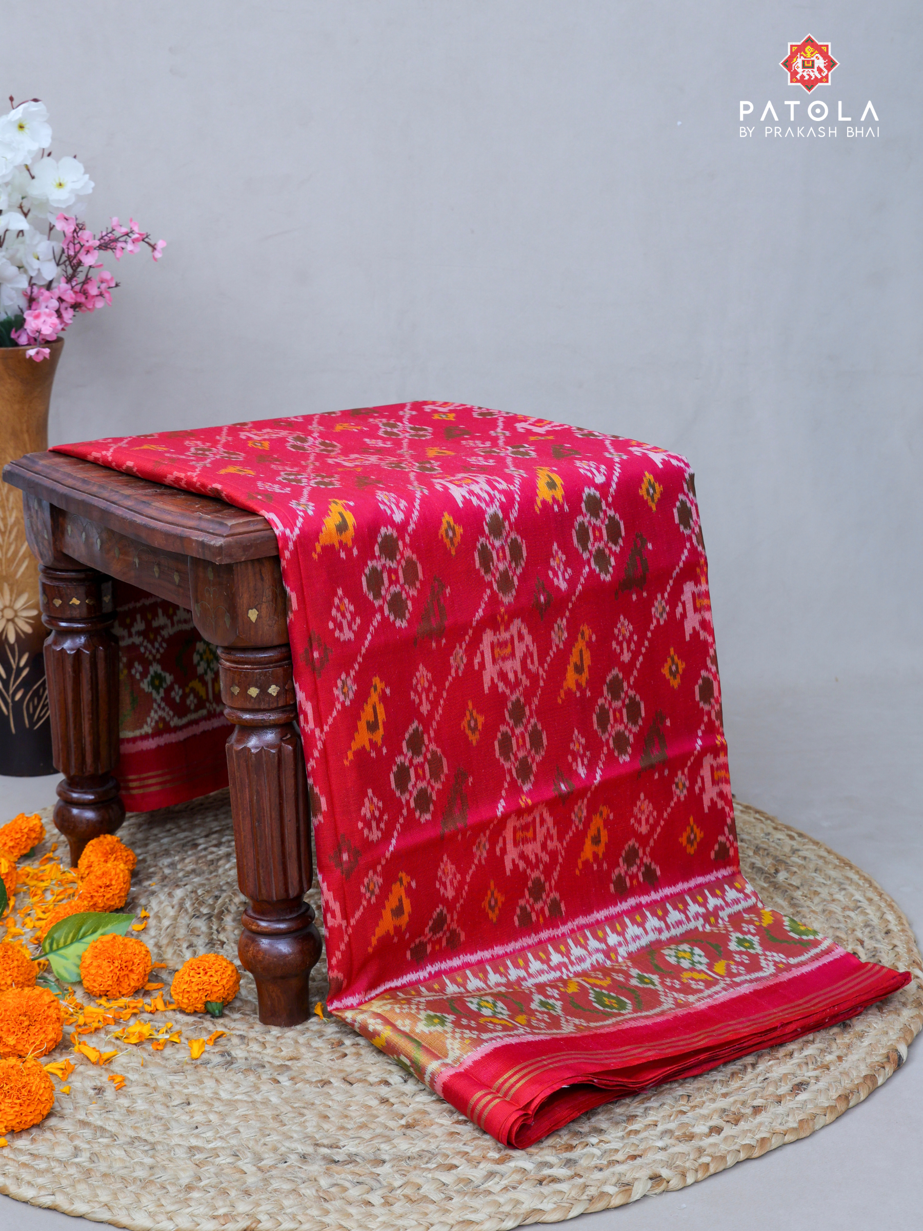 Pink Hathi Popat Design Single Ikat Patola Saree