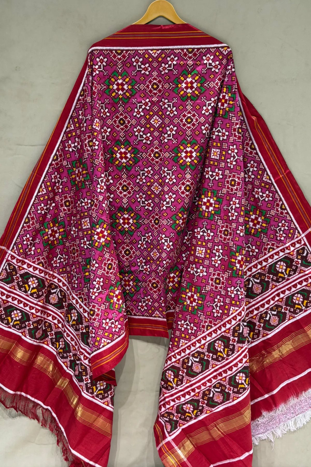 Traditional navratna design with minakari work pure double ikat patan patola dupatta