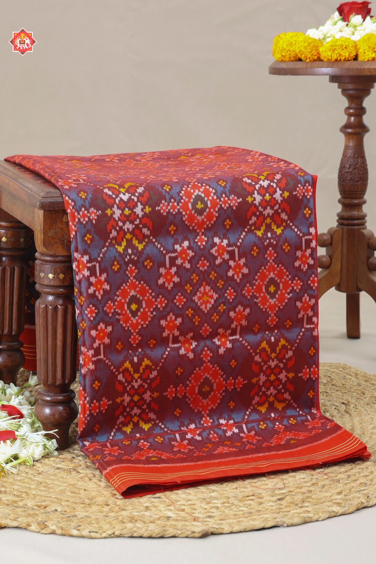 Navaratna design minakari work without tissue small border single ikat patola saree