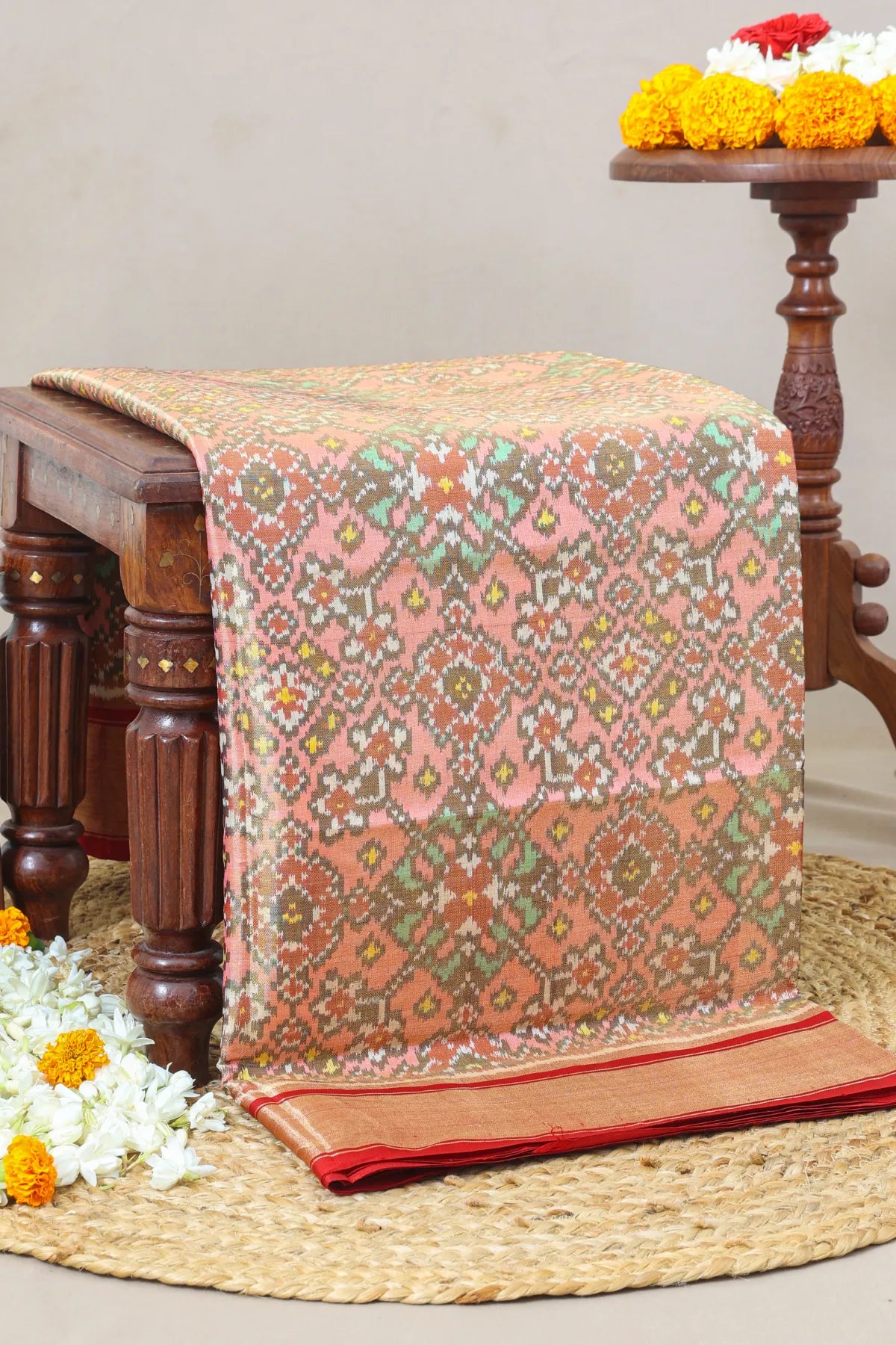 Navratna design with minakari work  tissue patola saree