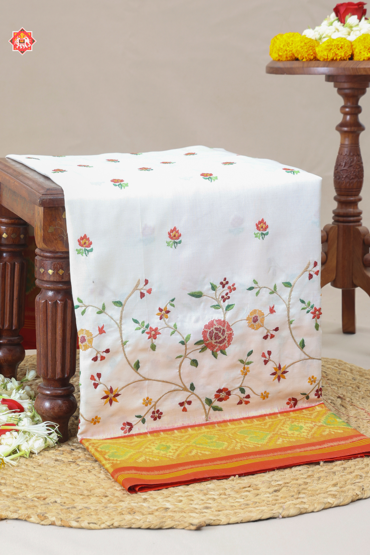 Pure patola with machinery embroidery work single ikat patola saree