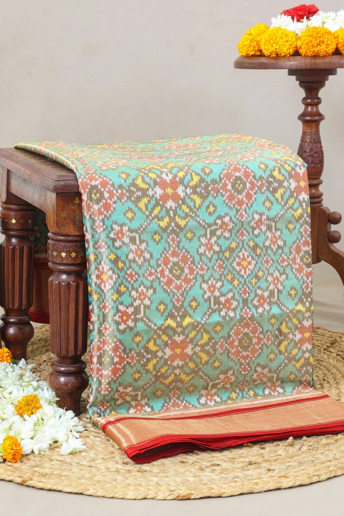 Navratna design with minakari work  tissue patola saree
