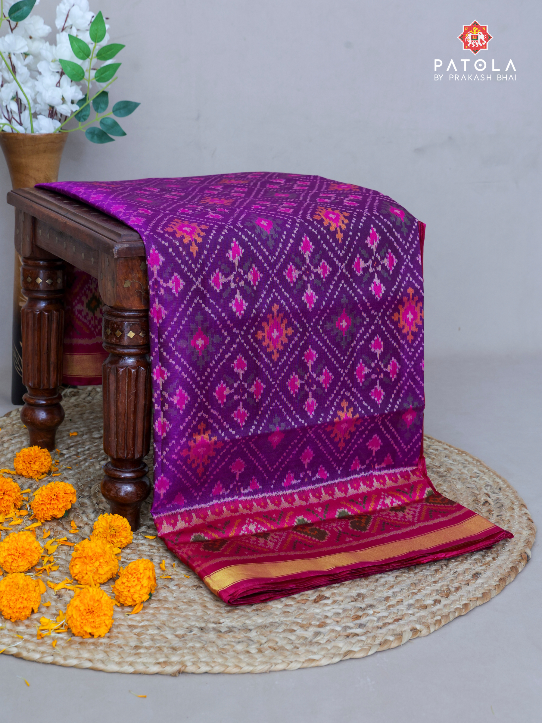 Pink With Purple Chanda Bhat Design Single Ikat Patola Saree