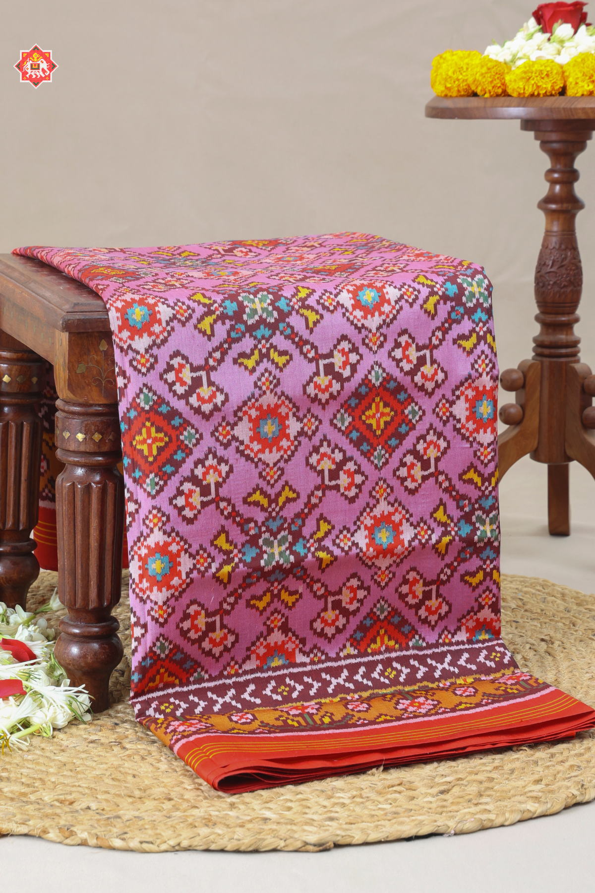 Master piece minakari work & navratna design semi double ikat patola saree