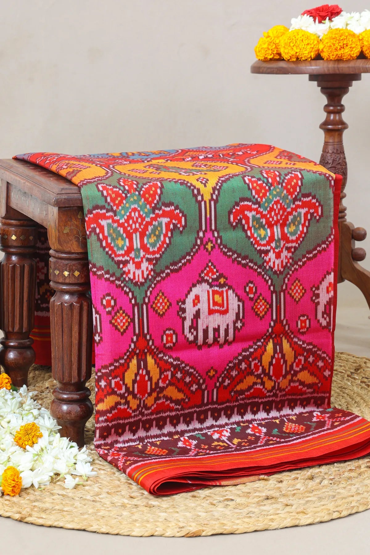 Master piece chabdi design with motifs pallu border Traditional ghughroo design semi double ikat patola saree