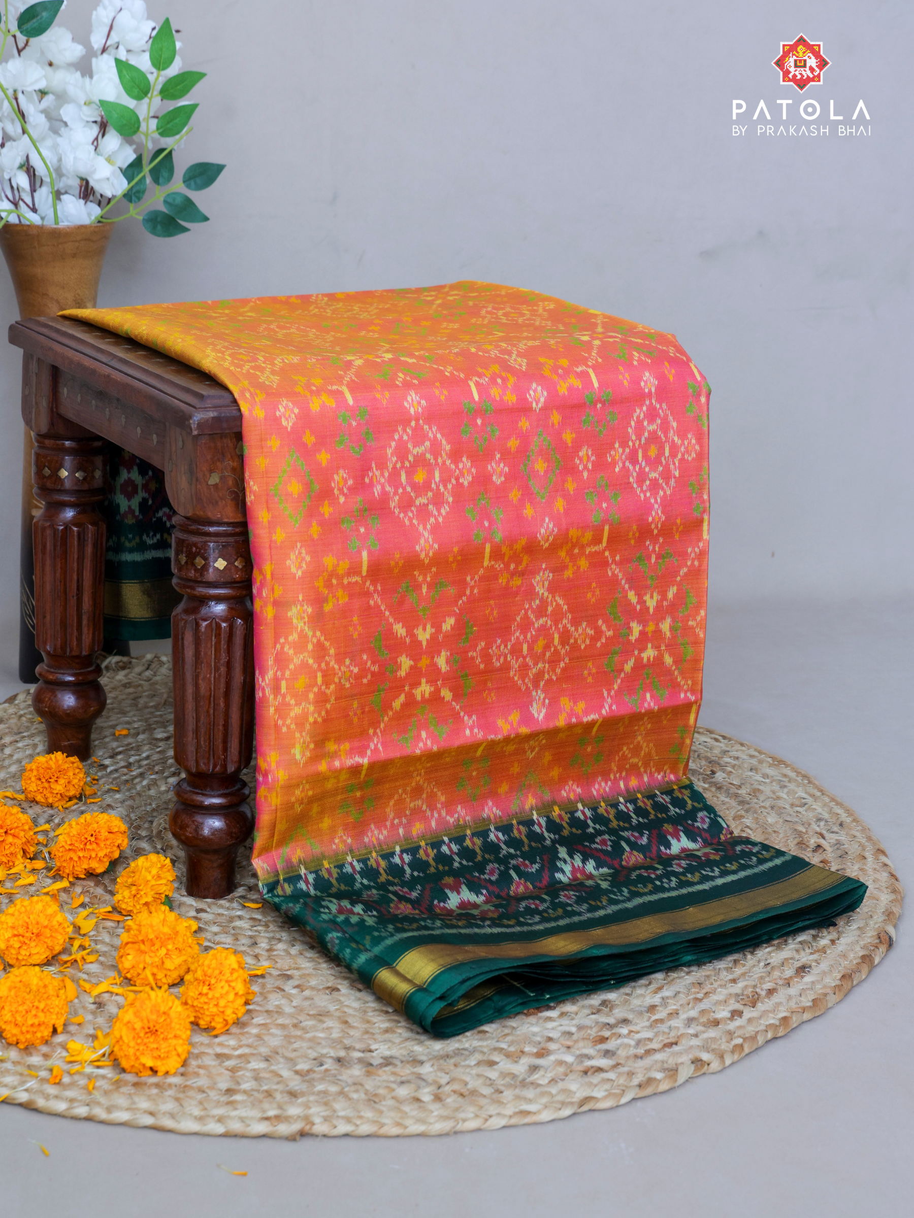 Navratna Design With Fency Border Single Ikat Patola Sareee