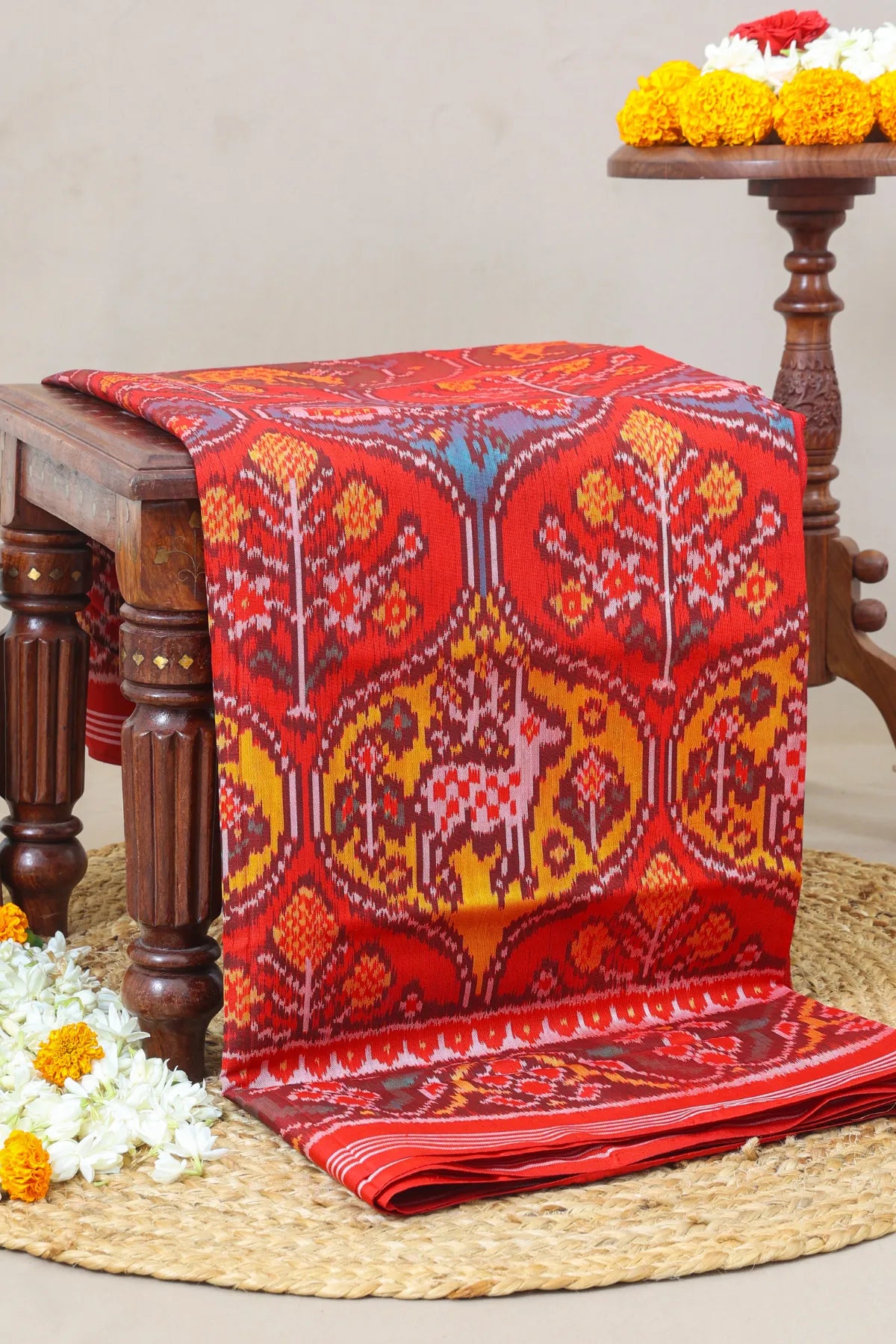 Chabdi design with motifs pallu border flowers design Semi Double Ikat Patola Saree