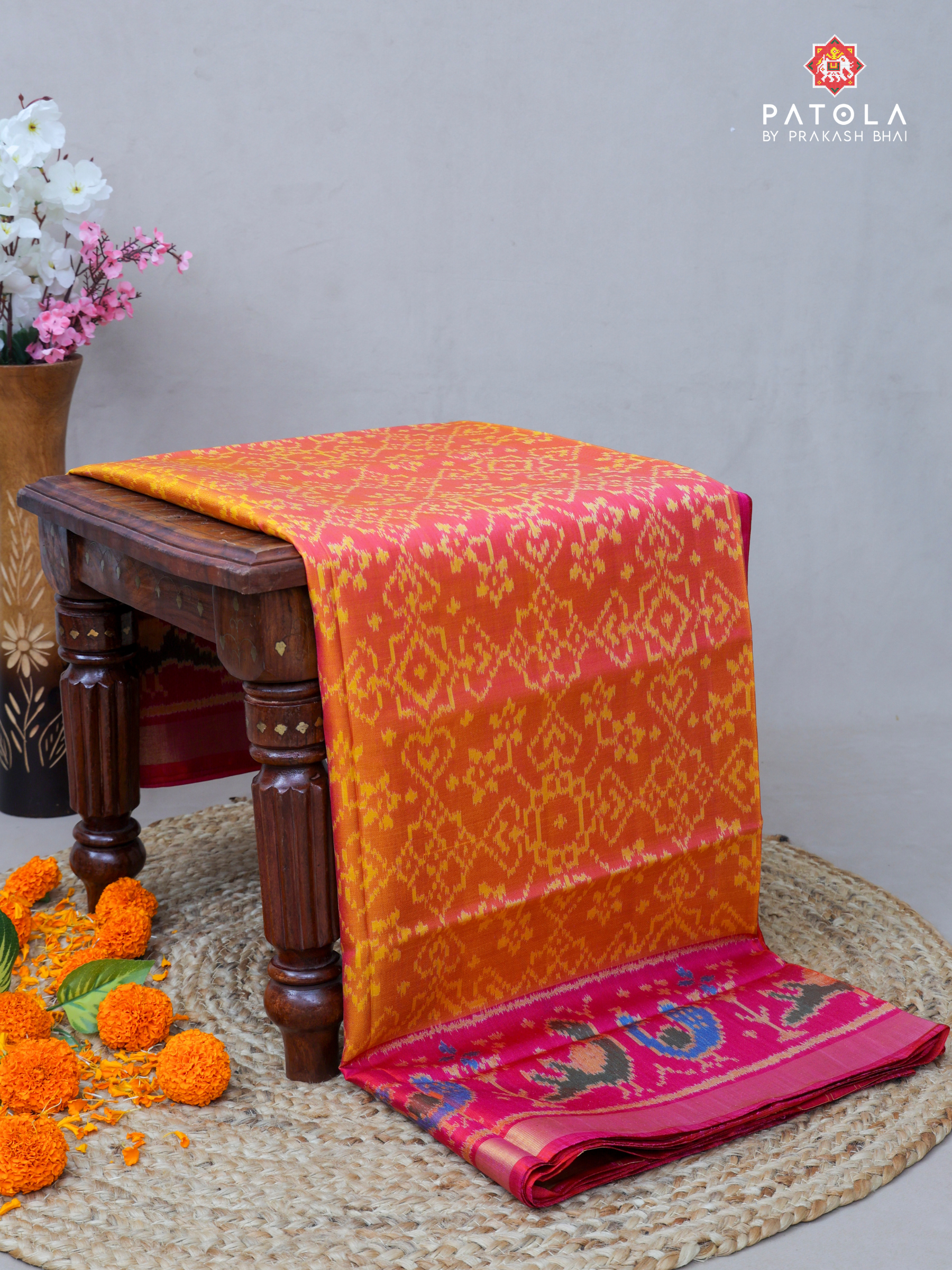 Orange Navratna Panchanda Mix Design Single Ikat Patola Saree