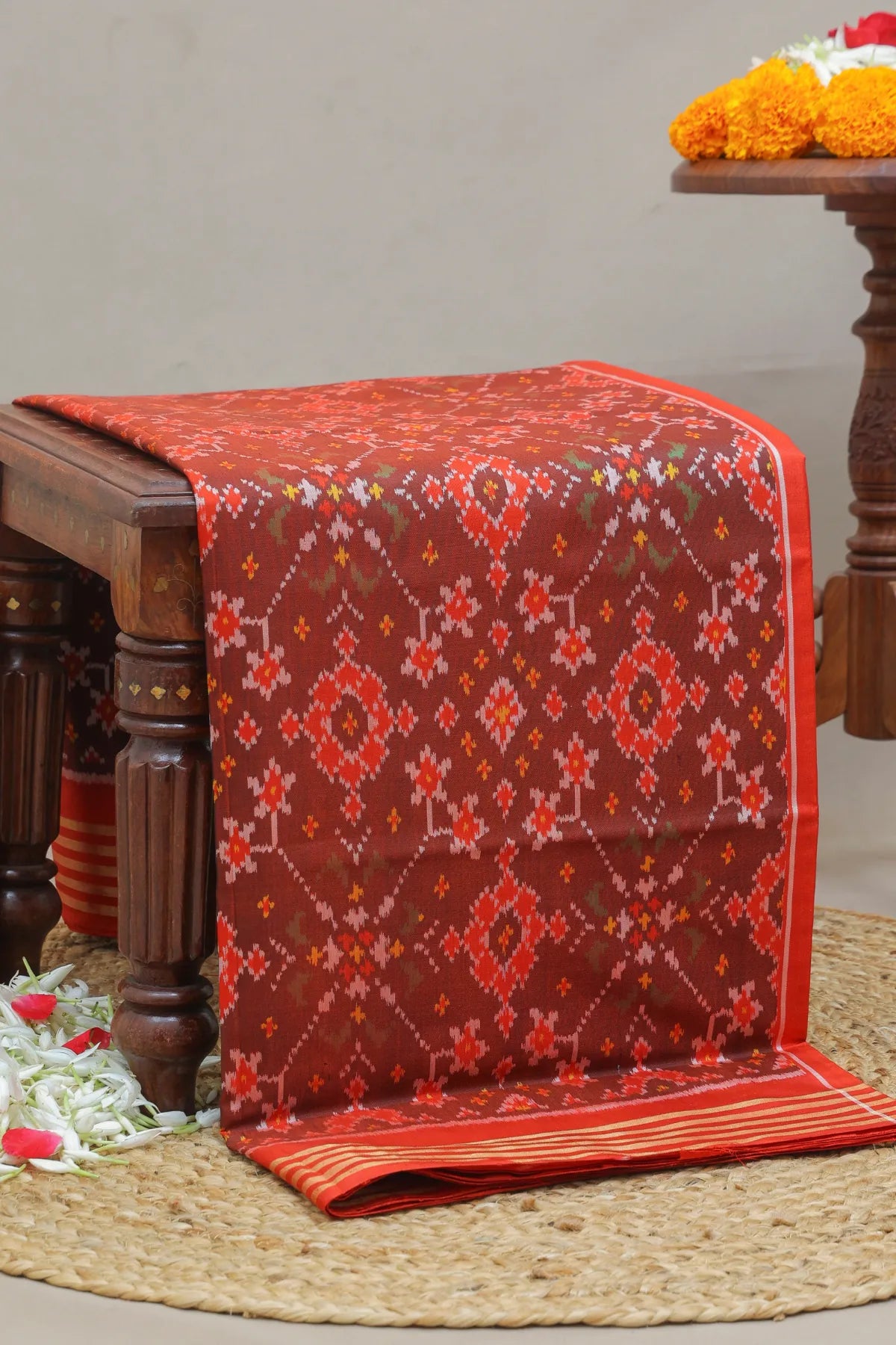 Traditional navratna design with minakari work  single ikat patola saree