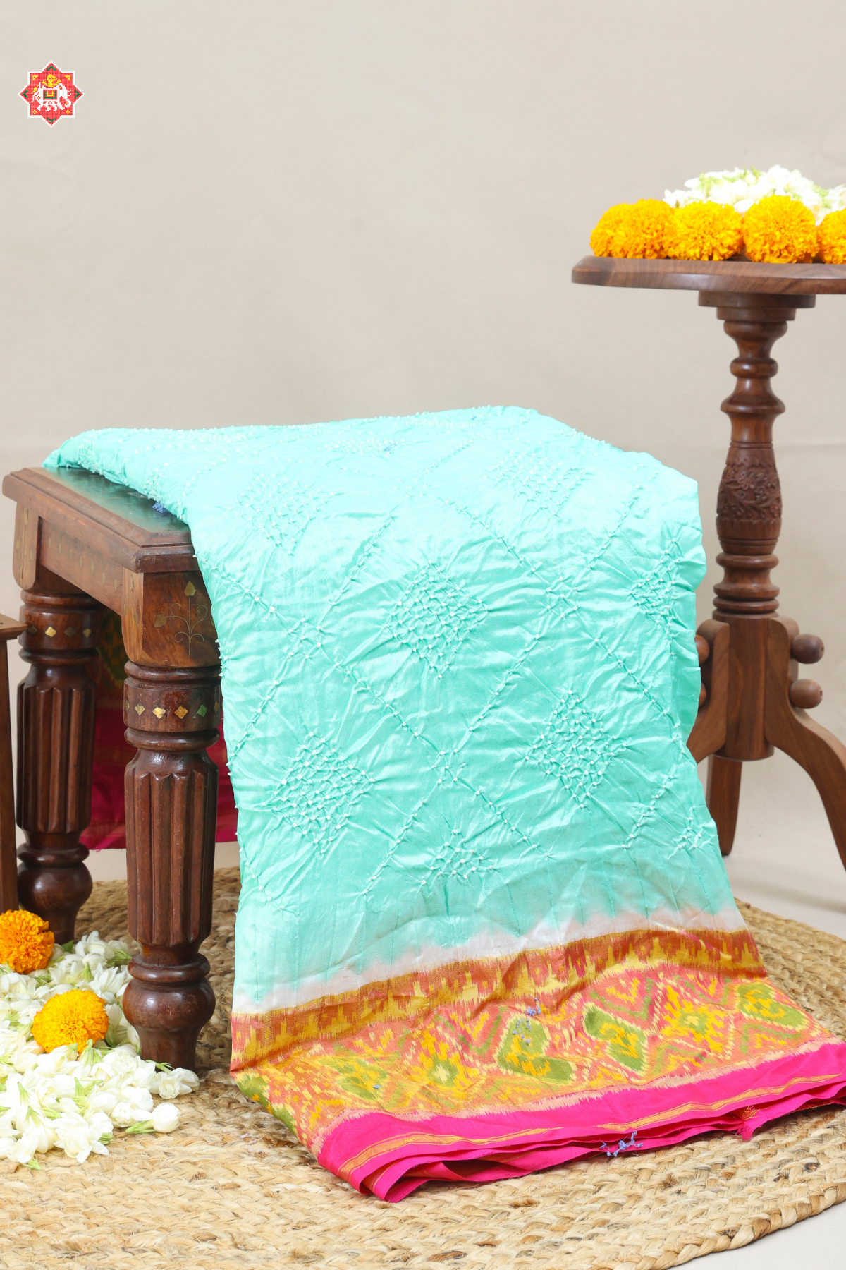 Pallu border patola design with tissue border bandhej patola saree