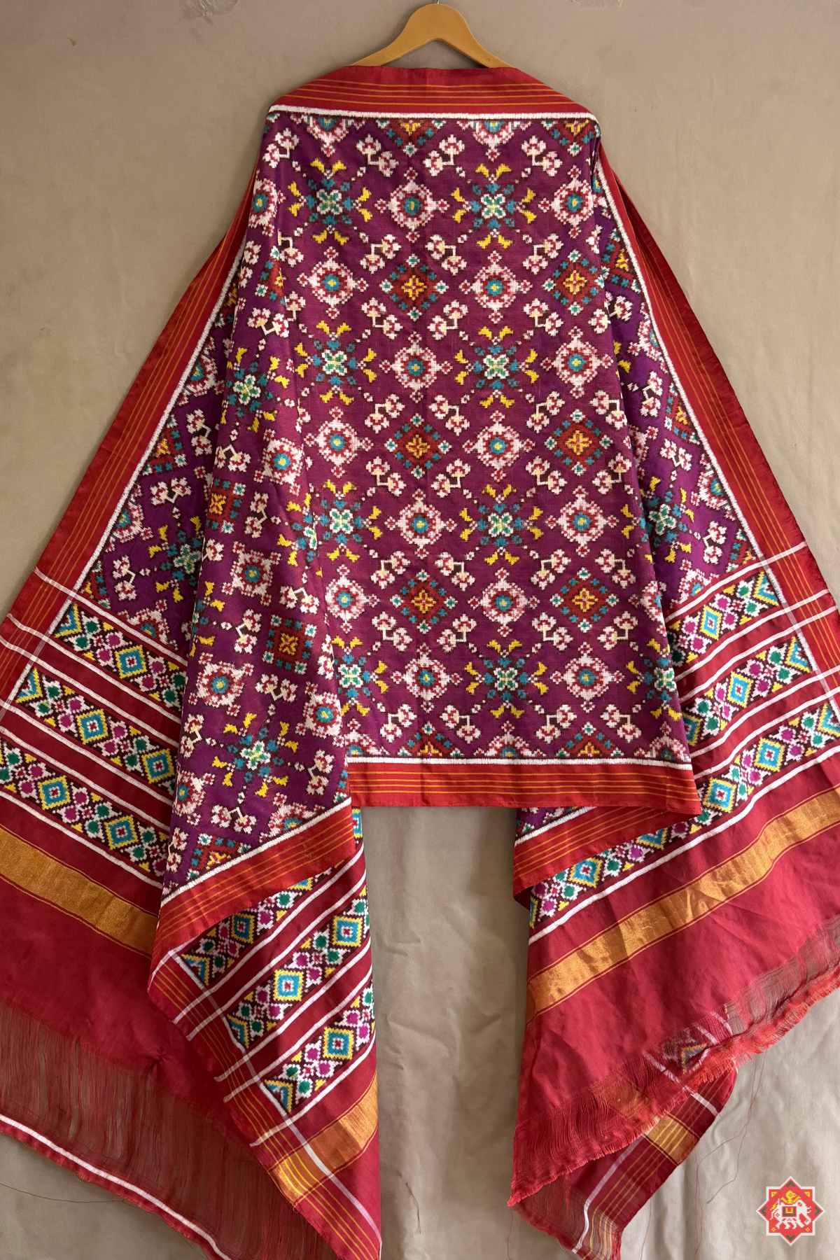 Traditional navratna design with minakari work pure double ikat patola dupatta