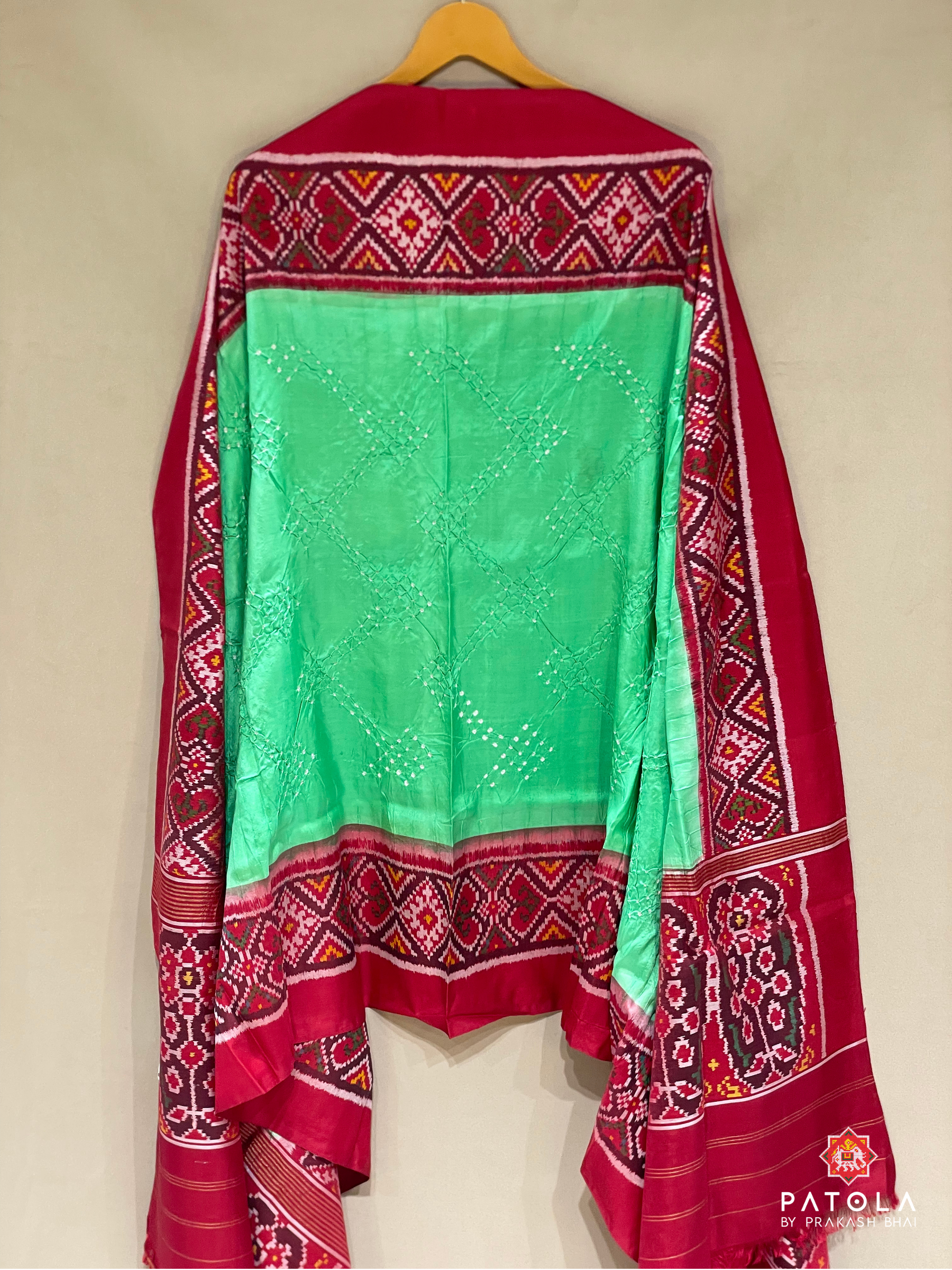 Pista Pallu Border Patola Design With Bodywork Bandhej Dupatta