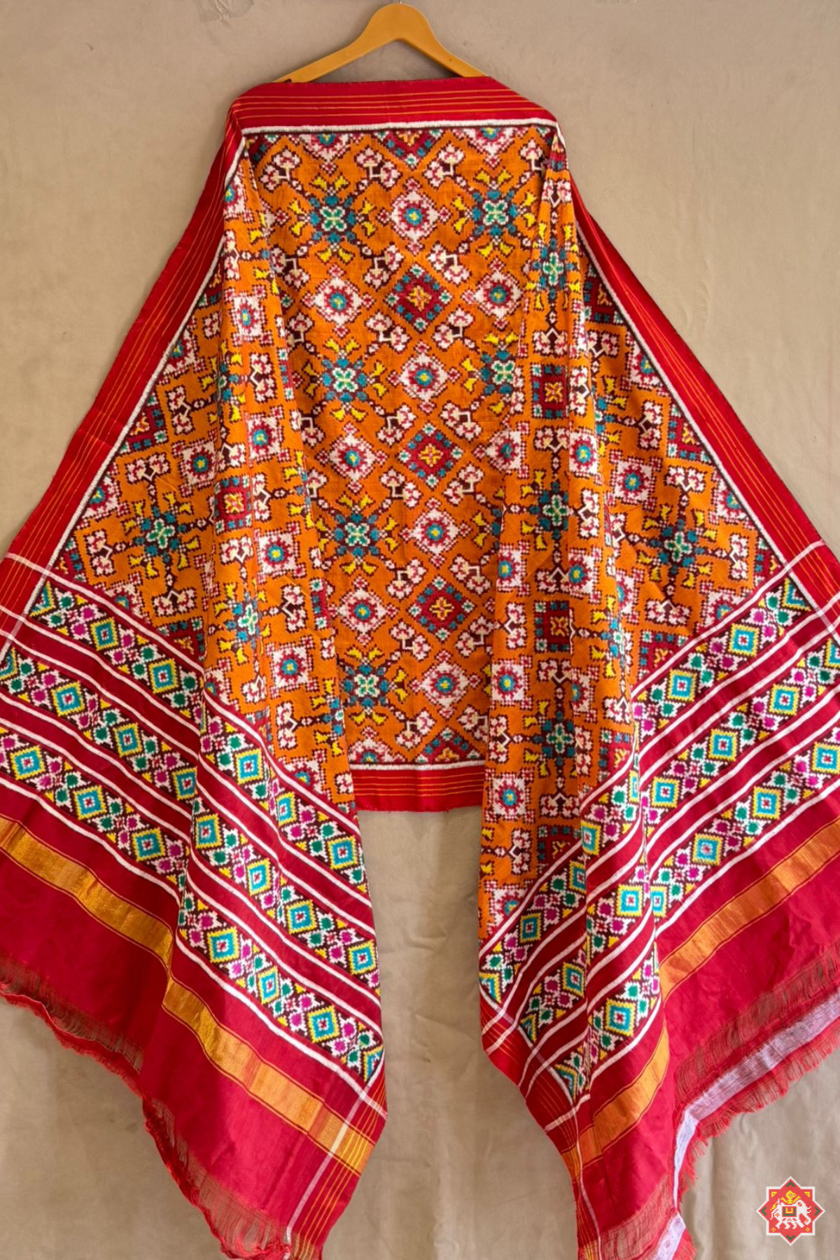 Traditional navratna design with minakari work pure double ikat patola dupatta