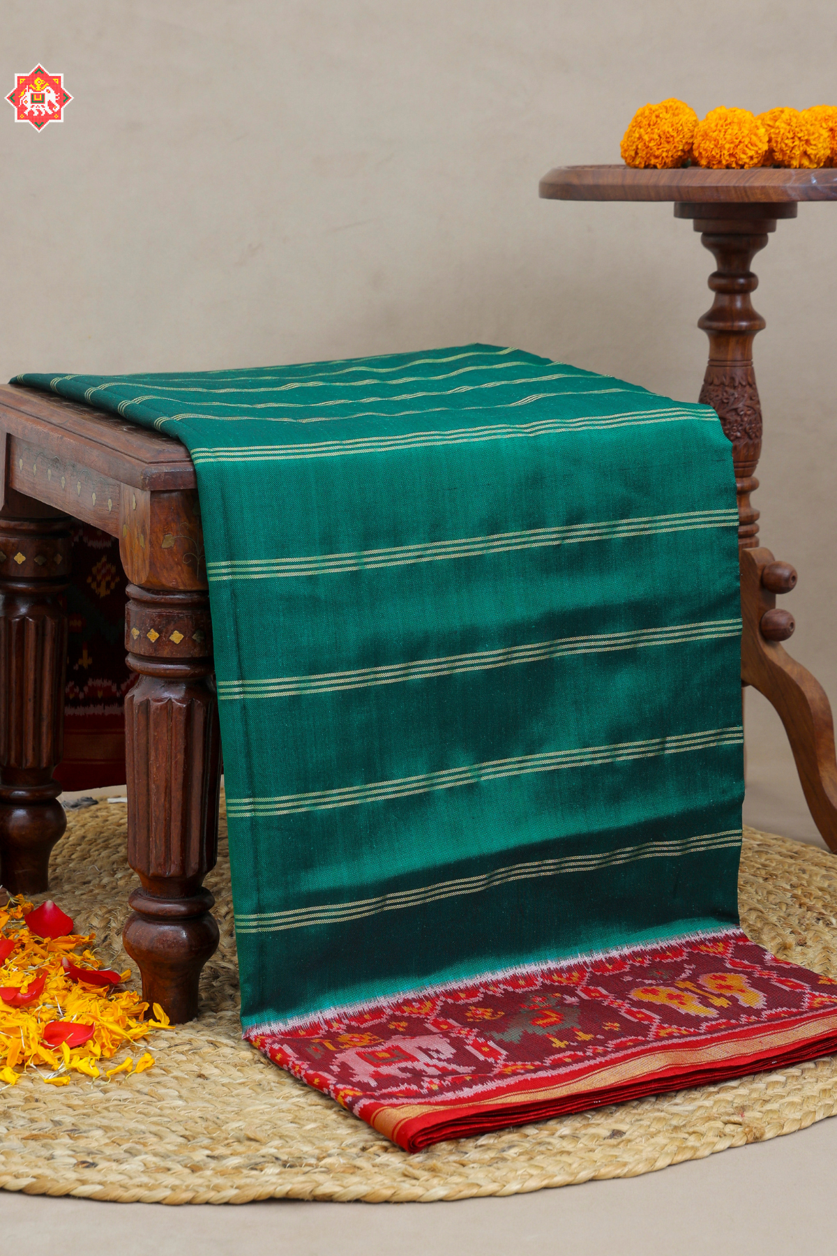 Masterrpiece plain green with patola tissue lines design with blouse patola design  Semi double ikat patola saree