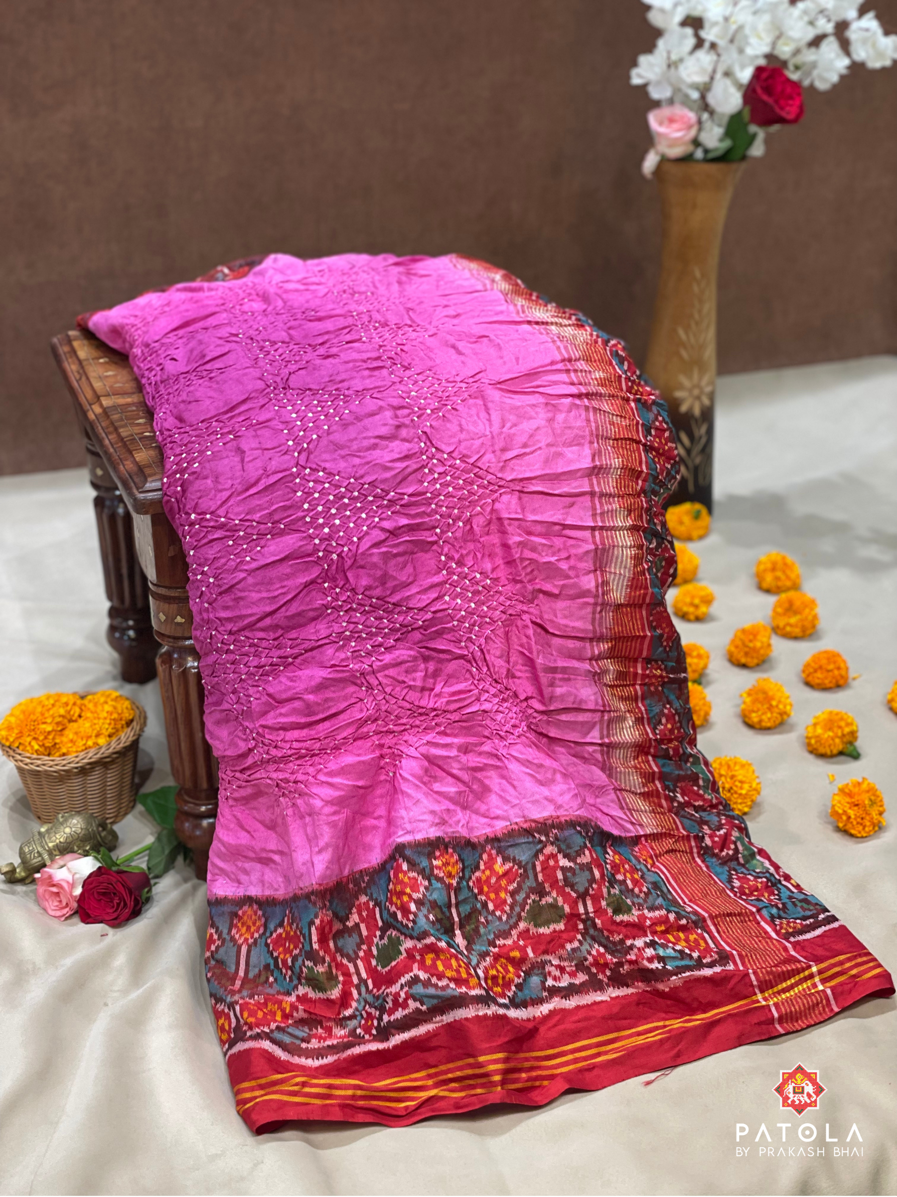 Peacock Border With Small Bandhej Patola Saree