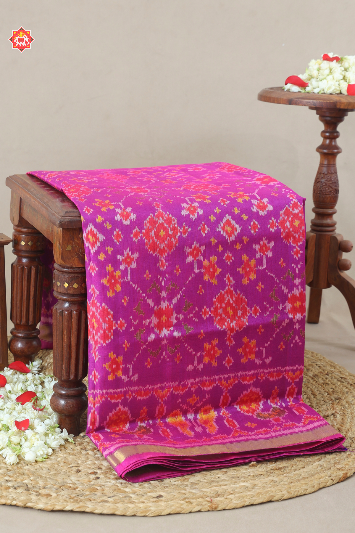 Navaratna design minakari work motif samll tissue border single ikat patola saree