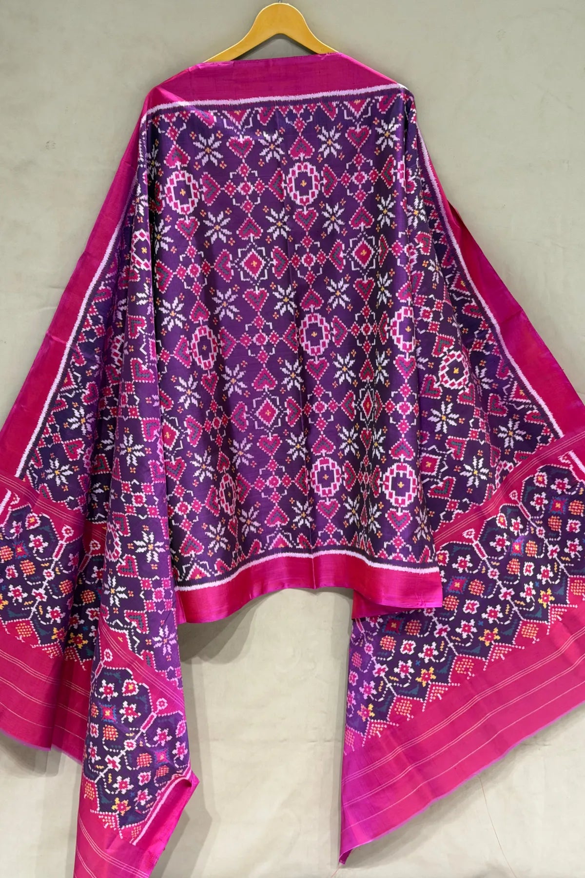 Traditional paan chanda & minakari work semi double ikat dupatta