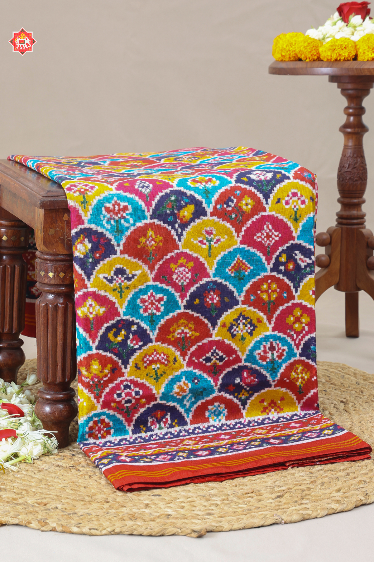 Patan patola masterpiece phulwari bhat in pure double ikat saree