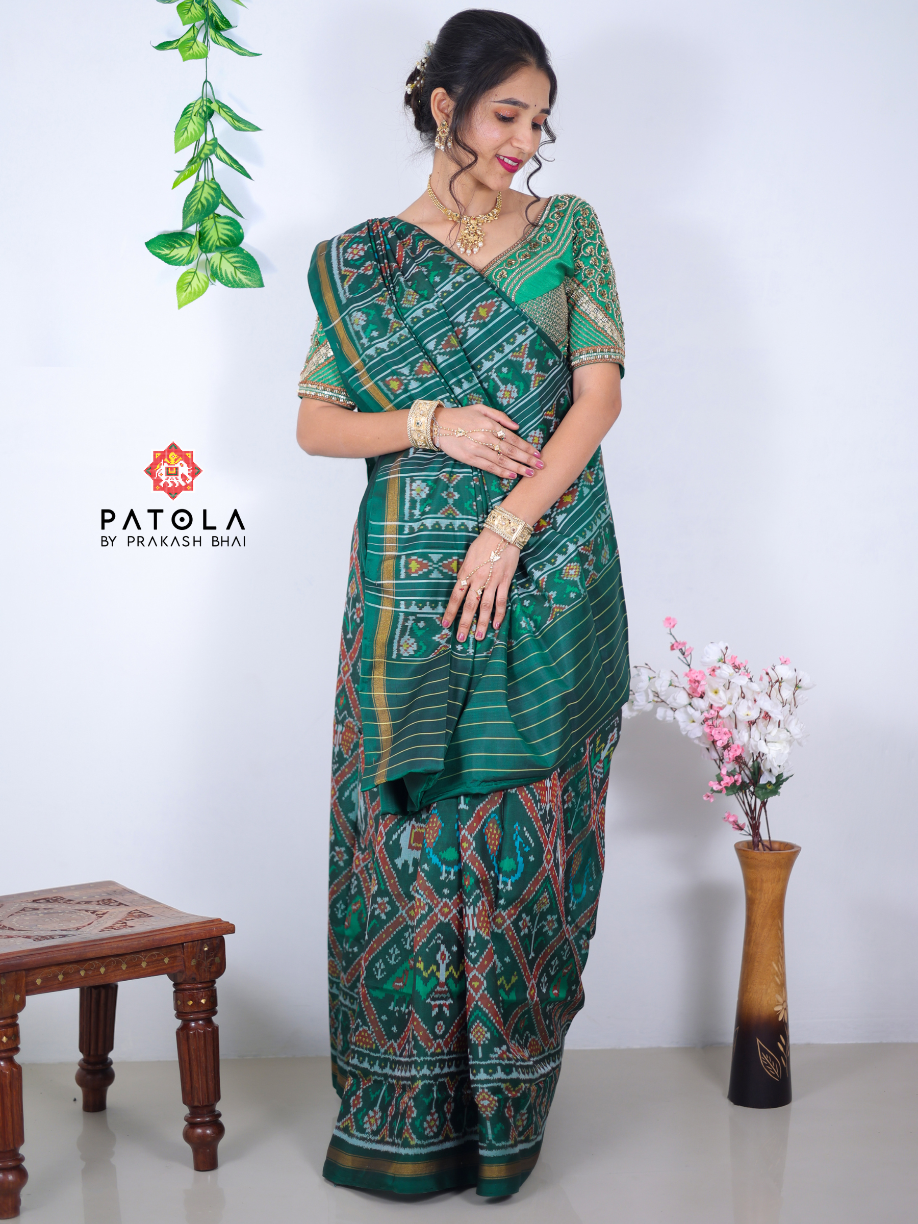 Green Adtala Designer Single Ikat Patola Saree