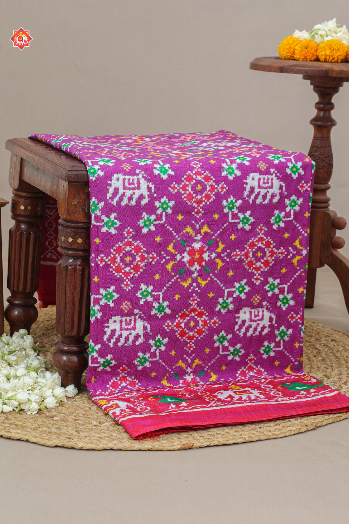 Navratna design with elephant design pure double ikat patola saree