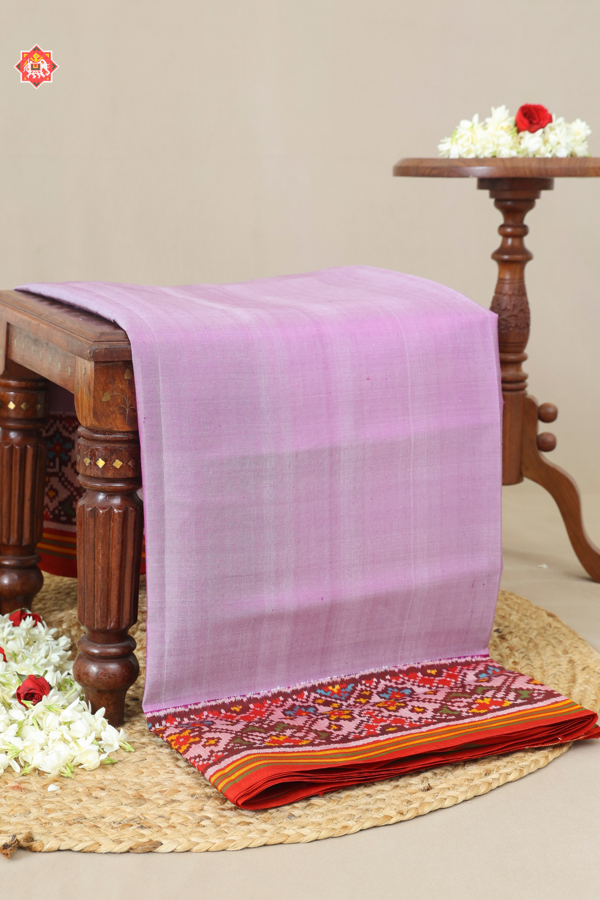 Plain patola with border pallu navratna design & blouse patola design with minakari work patola saree