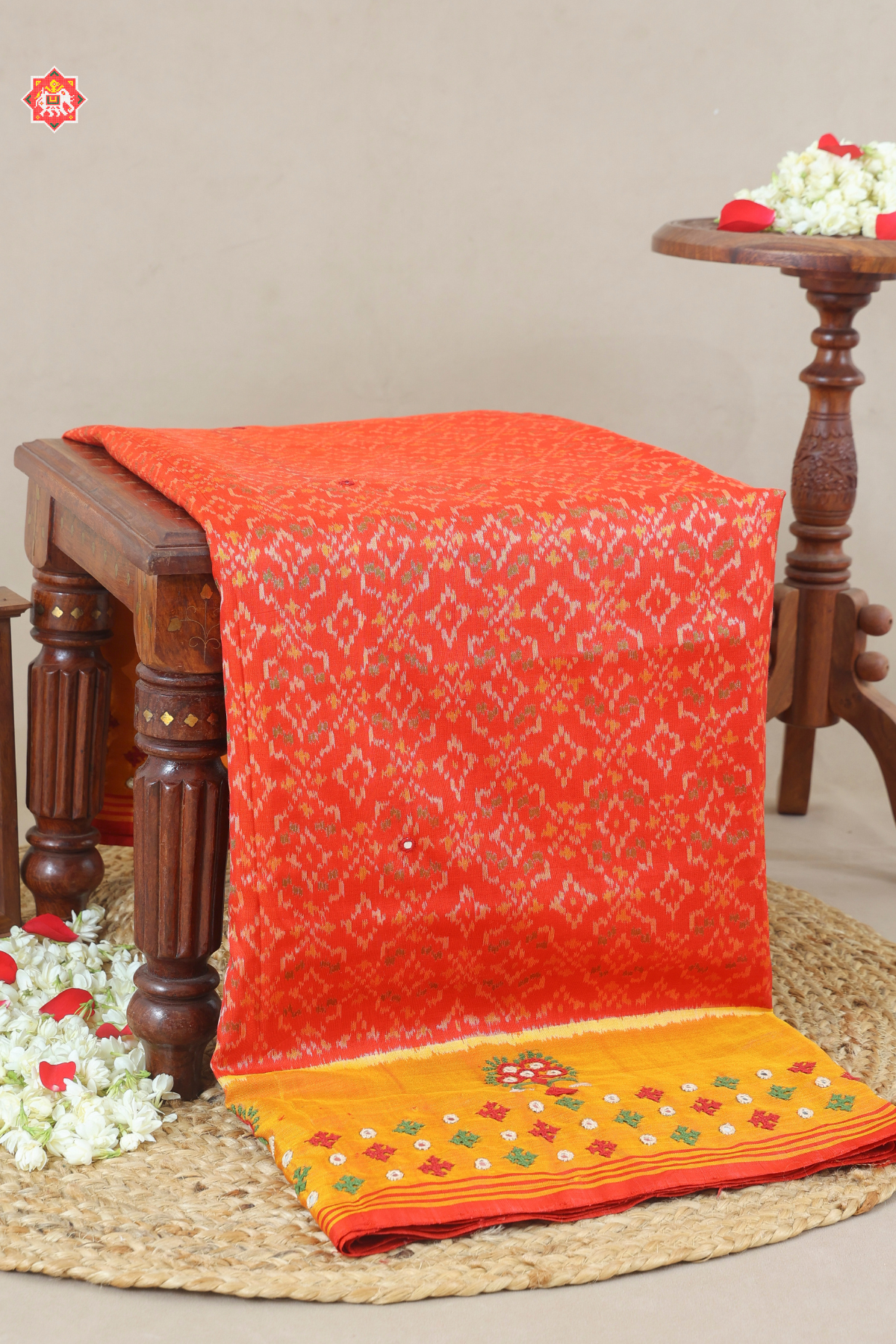 Masterpiece single ikat patola saree button full design with (kutchi work & mirror work) saree