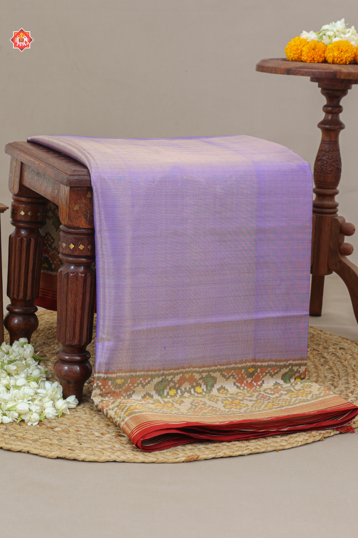 Plain purple & blouse patola design with navratna border tissue patola saree