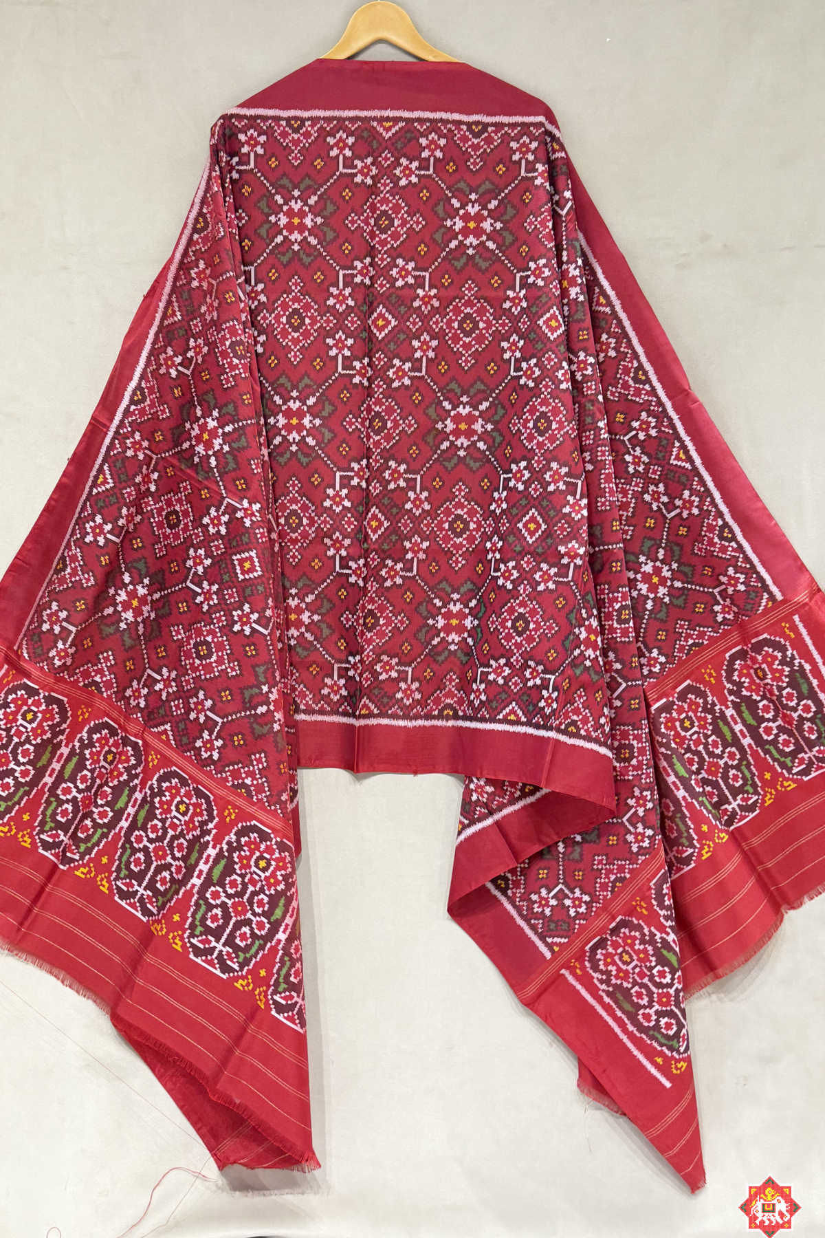 Traditional navratna designer semi double ikat dupatta
