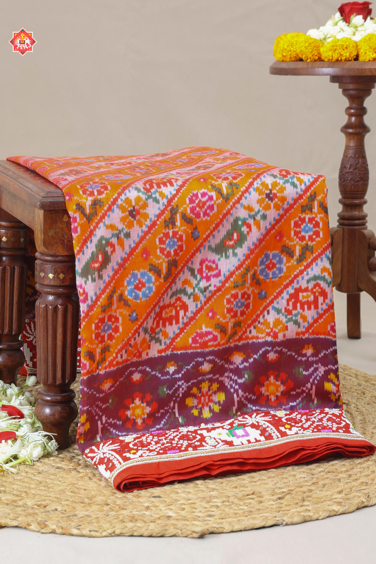 Classic lehariya design with border design hand moti work ( special navratri concept) hand work saree