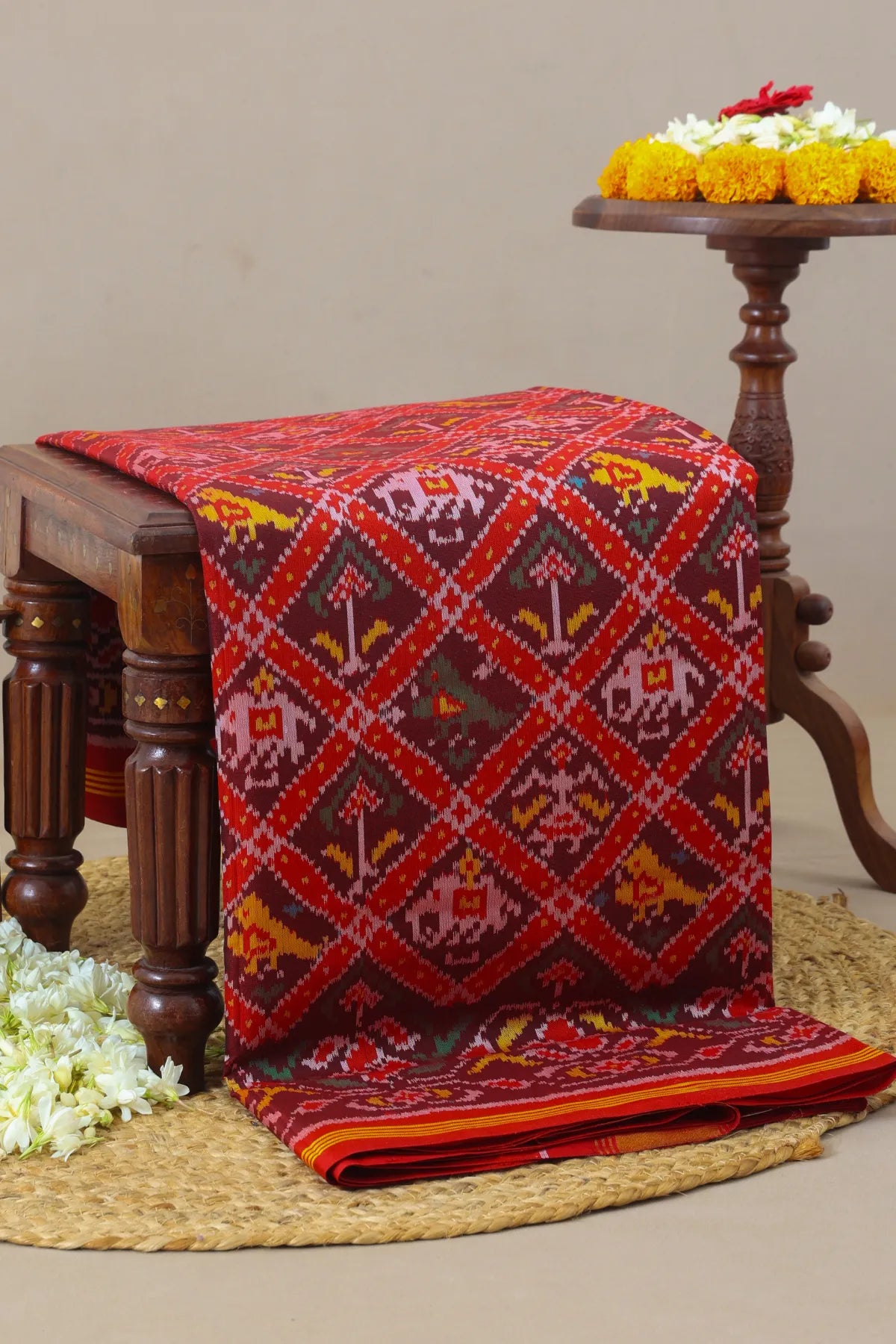 Small adtala design pallu border traditional semi double ikat patola saree