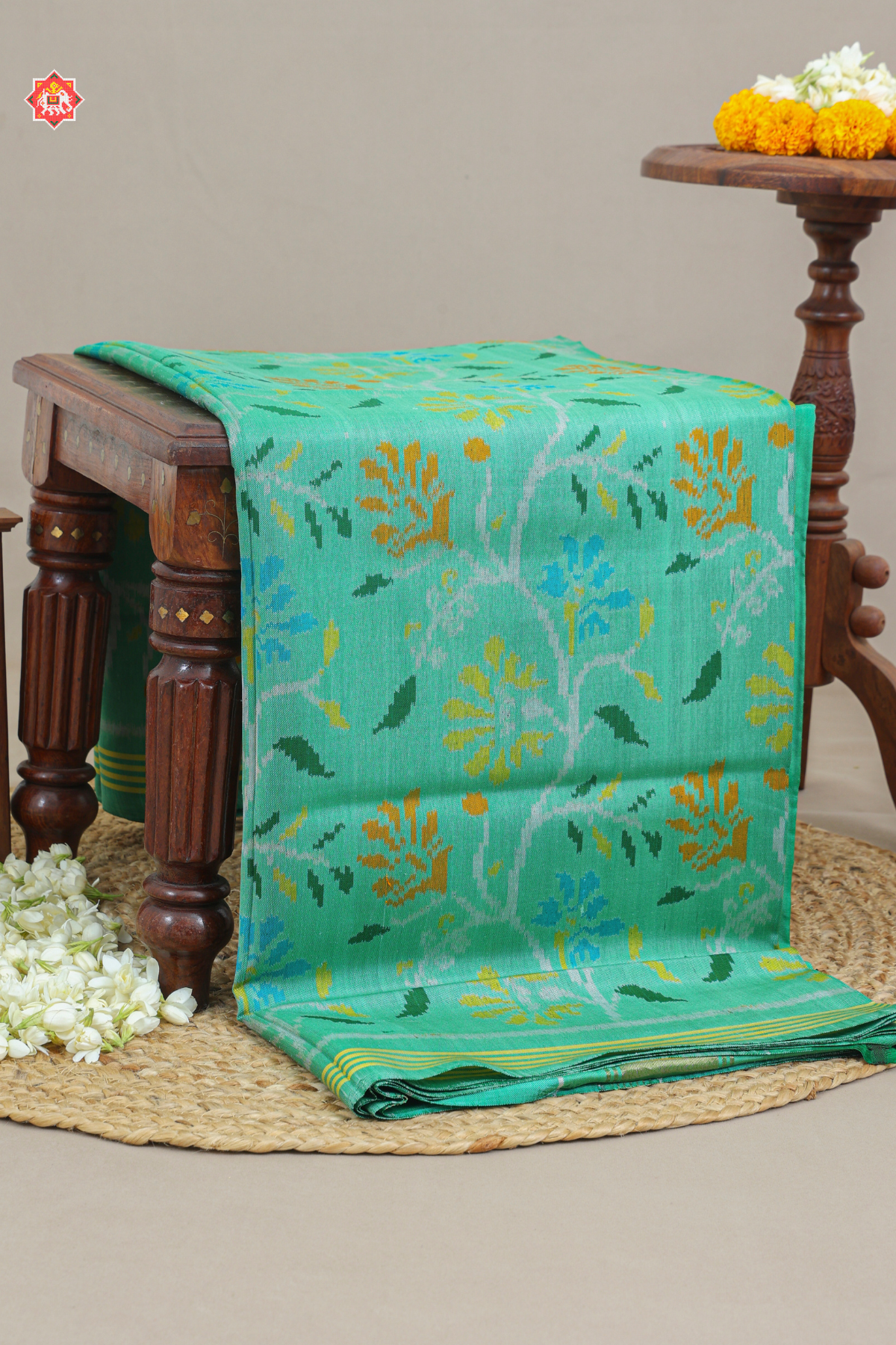 Vell design with small border & traditional pallu semi double ikat patola saree (summer special)