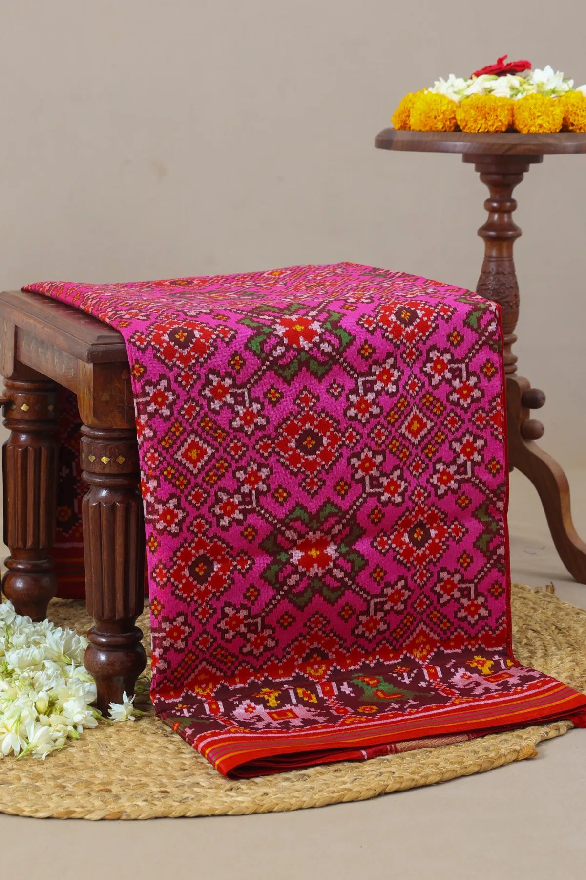 Minakari work traditional navratna design border pallu motif design  semi double ikat patola saree