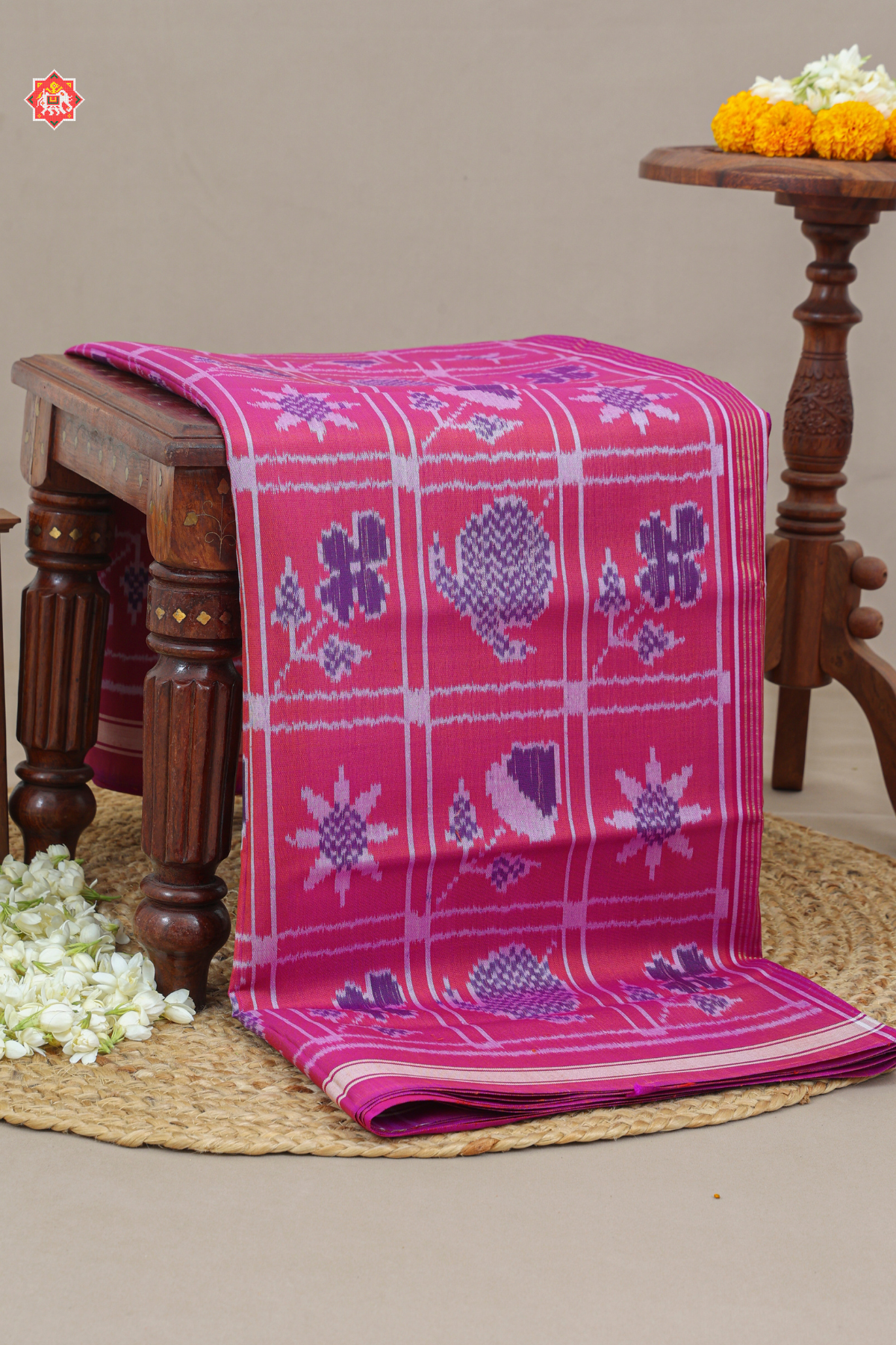 Fancy design with lines border ( office wear) semi double ikat patola saree
