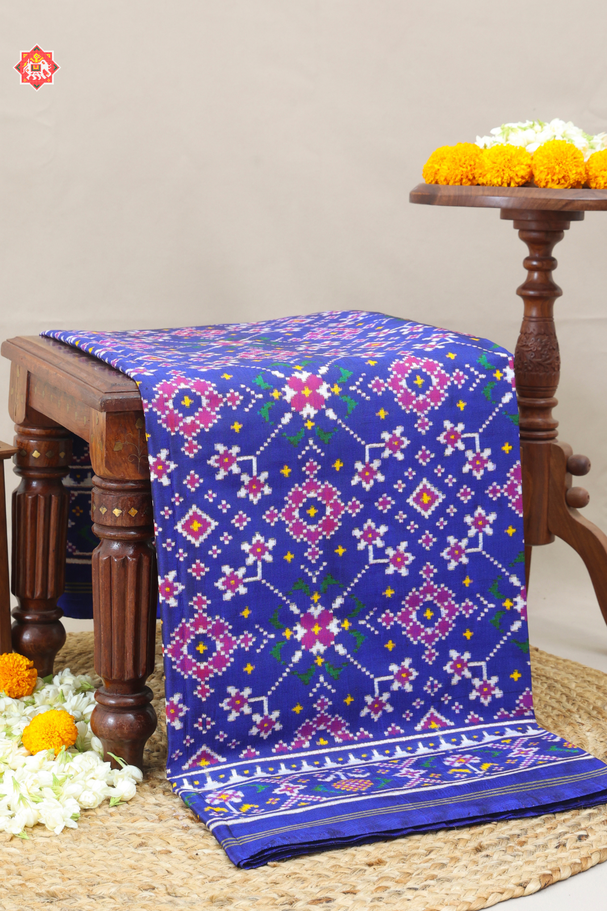 Traditional navratna design with minakari work pure double ikat patola saree