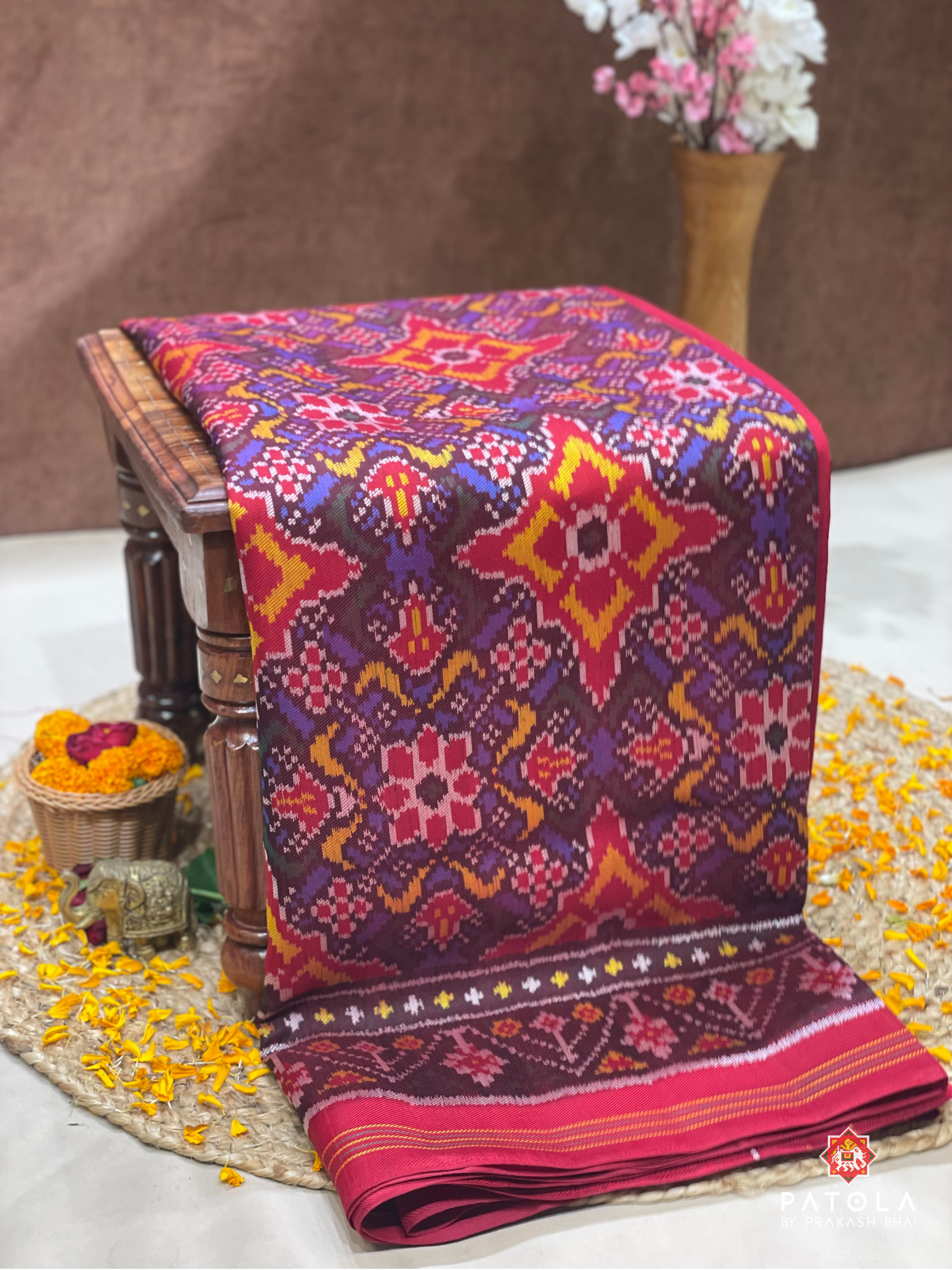 Chhabdi Navratna Designer Twill Patola Saree