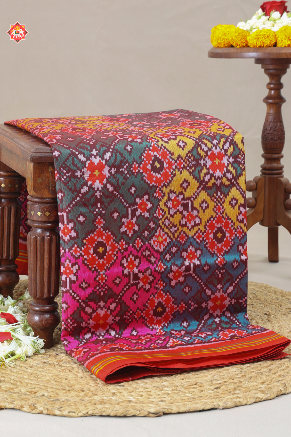 Master piece navrtana design & minakari work semi double ikat patola saree