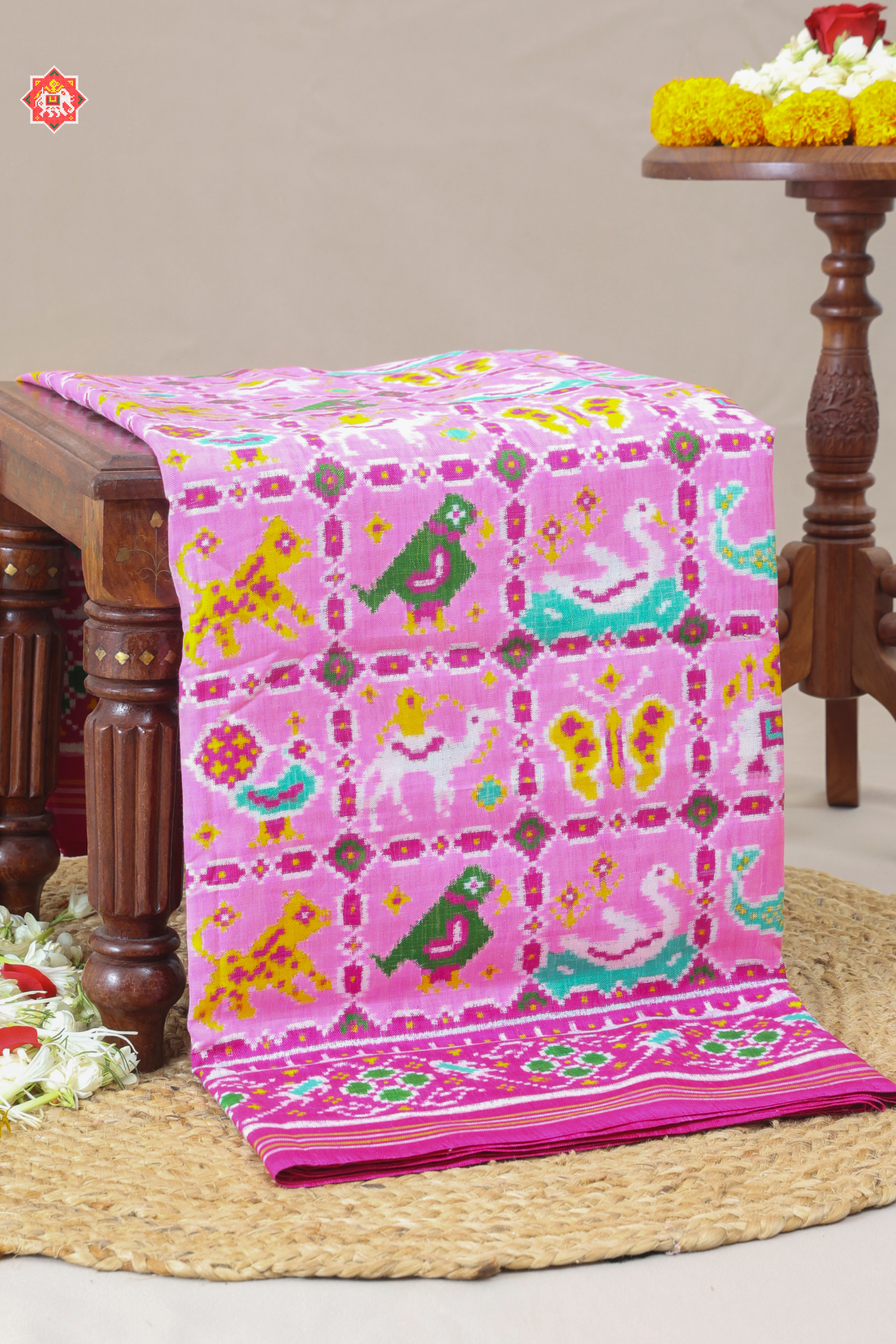 Patan patola  small square with 8 motifs design pure double ikat patola saree