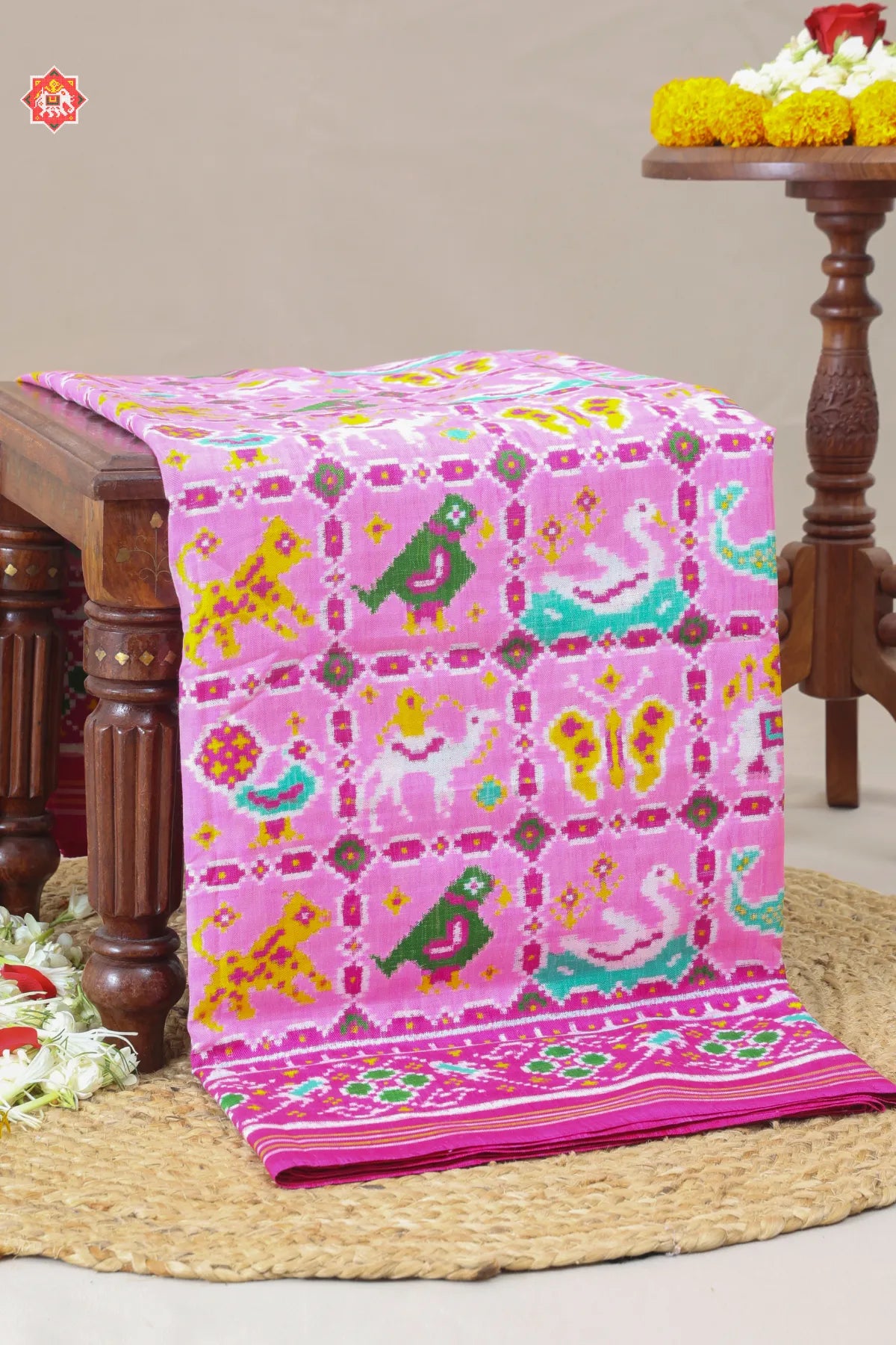 Patan patola  small square with 8 motifs design pure double ikat patola saree