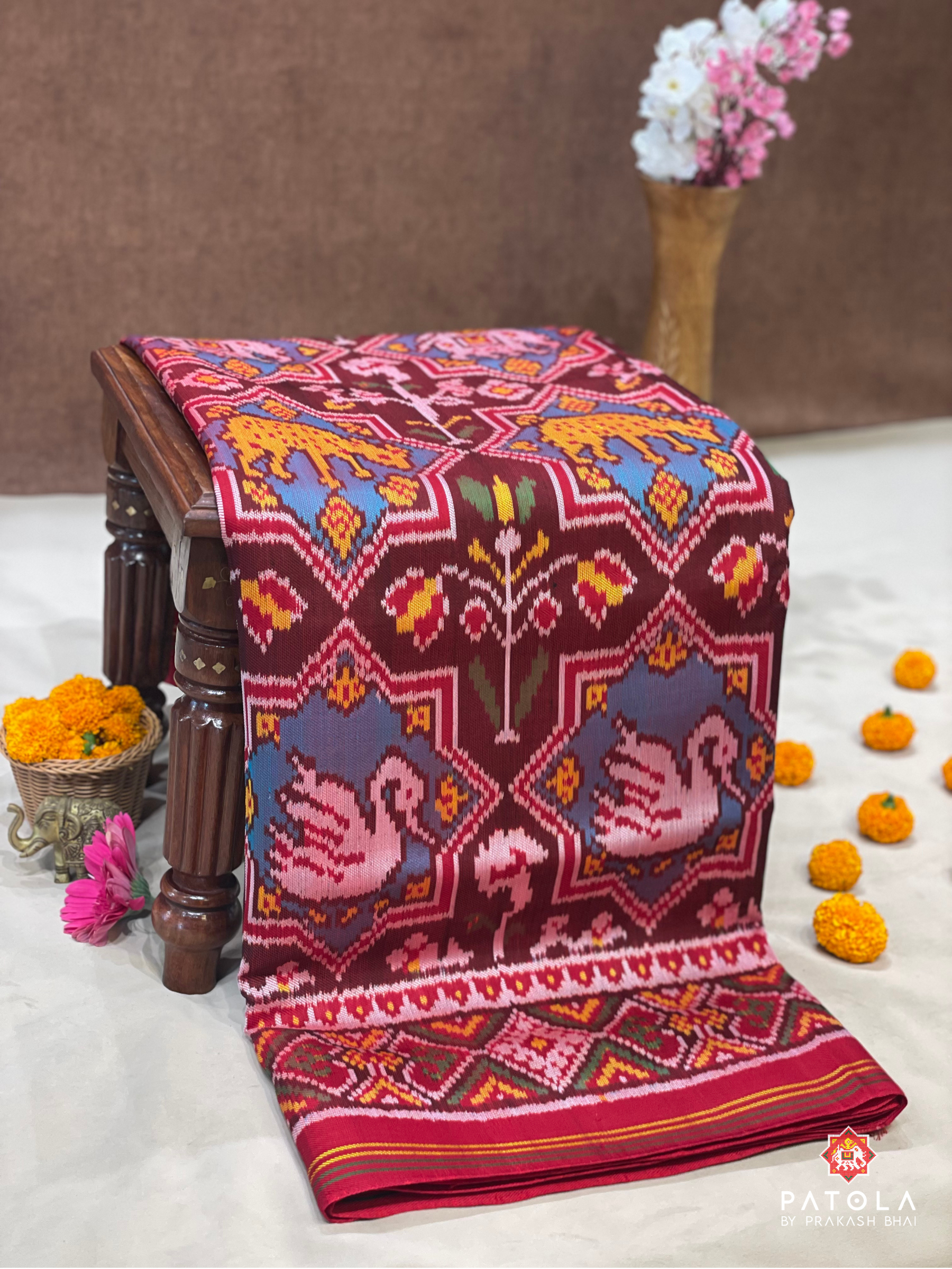 Big Motifs With Star Designer Twill Patola Saree