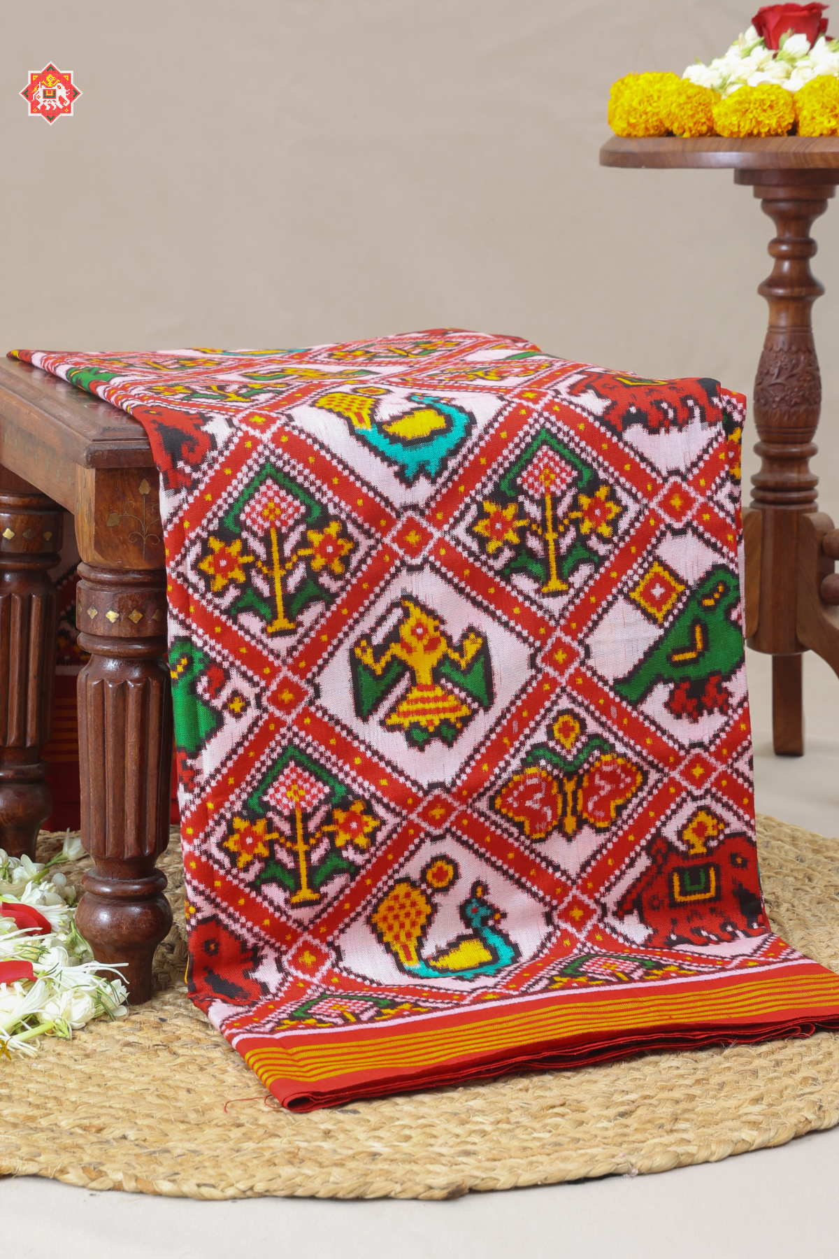 Patan patola treditional adtala design pallu design ghughroo pure double ikat patola saree